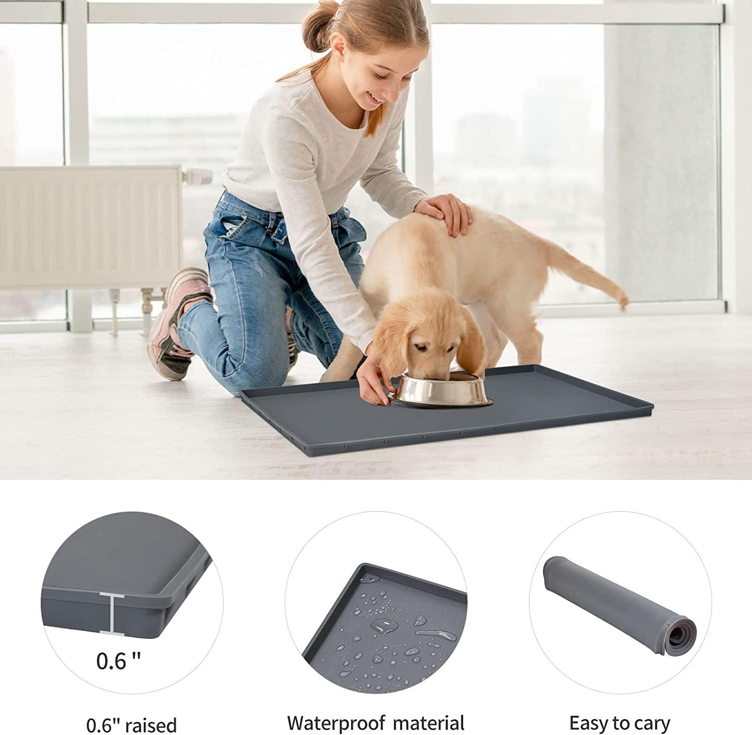 32X24'' Large Silicone Cat Dog Water Bowl Mat Fits Multi Pet Feeding  Stations, 0