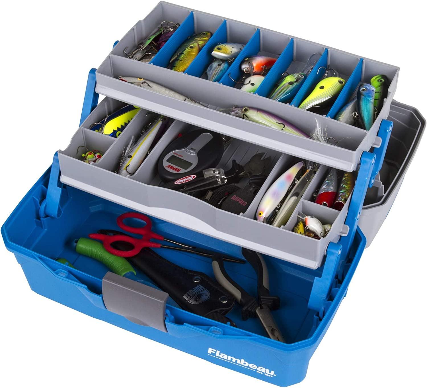 Flambeau Outdoors Tray Classic Tray Tackle Box, Portable Tackle Organizer  2-Tray Blue/Gray
