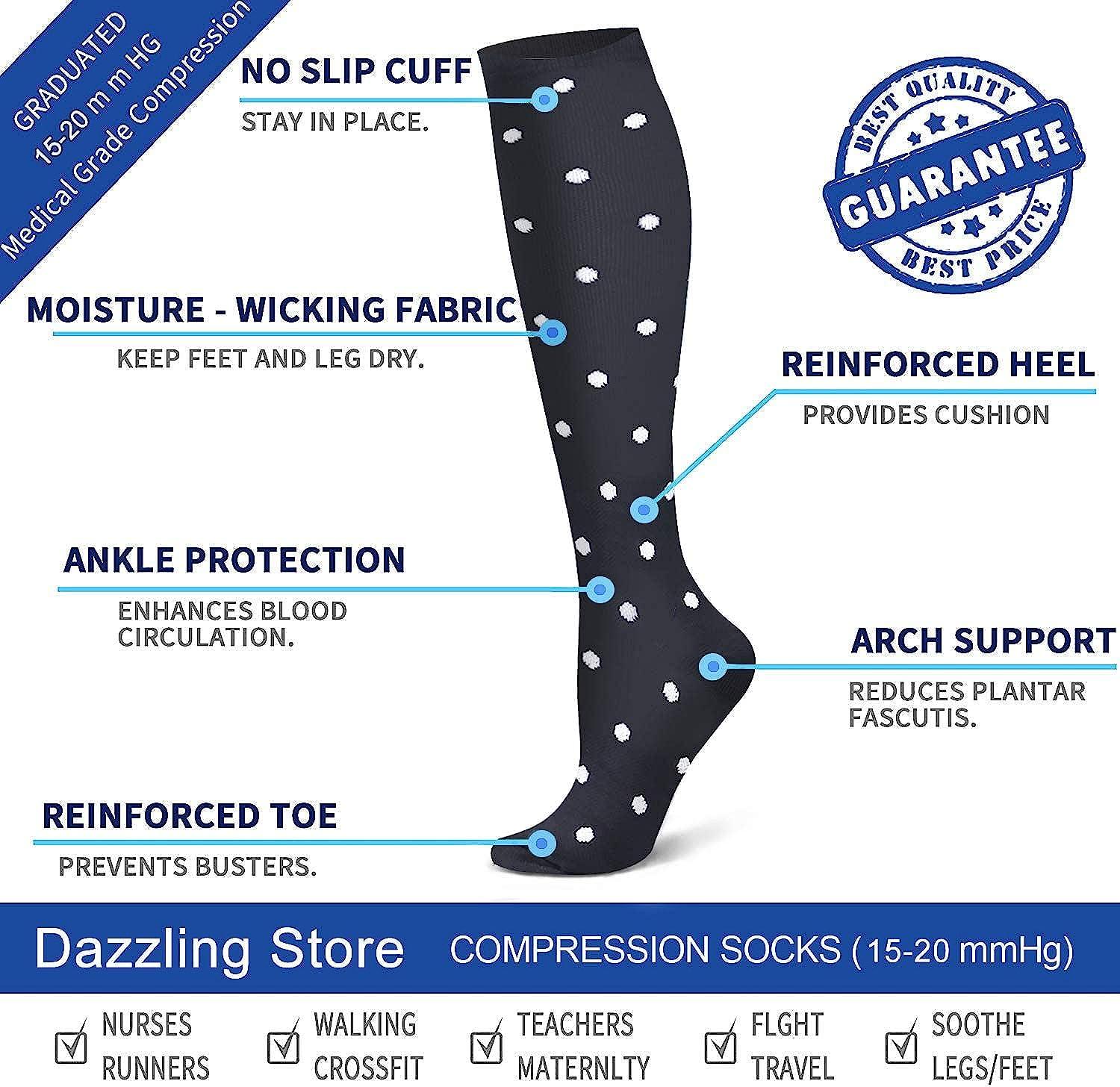 Compression Socks, (7 Pairs) for Men & Women 15-20 mmHg is Best for  Athletics, Running, Flight Travel, Support
