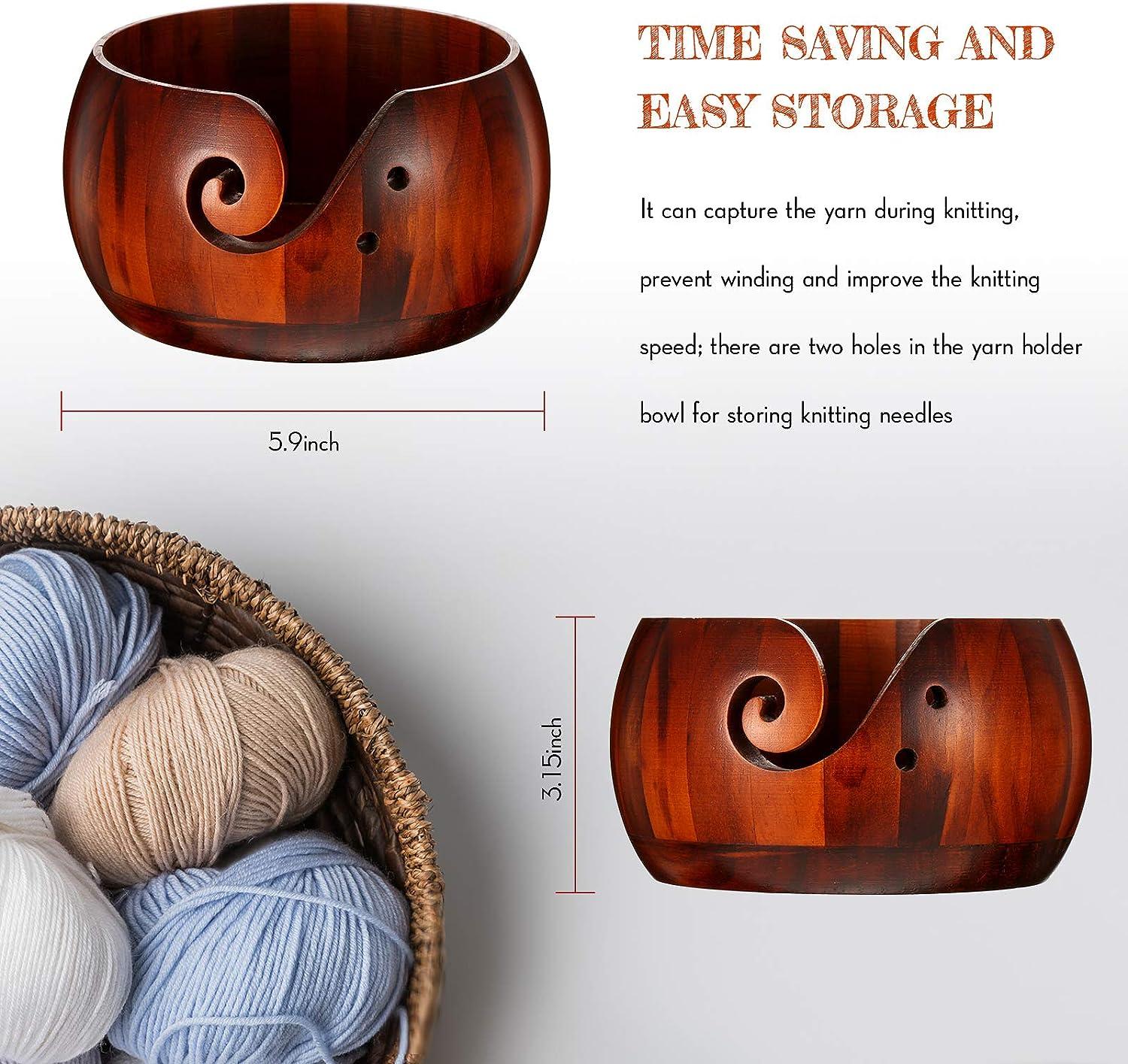 Wooden Crocheting Bowl, Round Knitting Wool Bowl