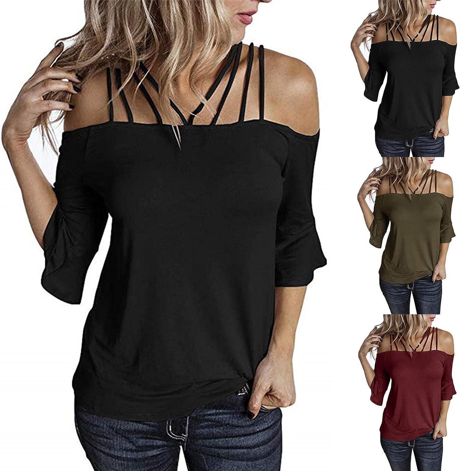 Tops for Women, Womens Floral Printed V-Neck Tops Sexy Cold Shoulder Short  Sleeve Workout Shirts Casual Loose Blouses : : Clothing, Shoes 