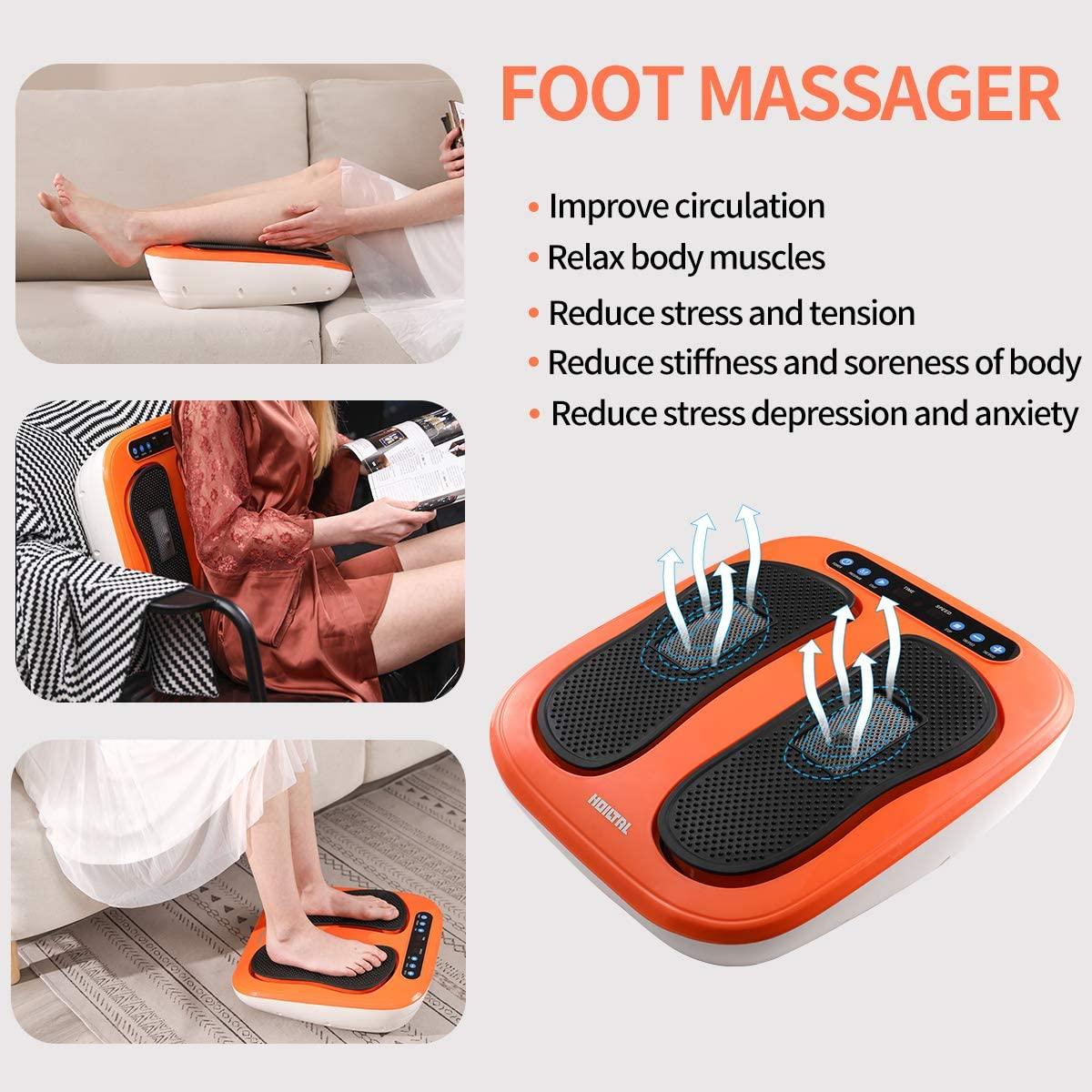 EMER Foot Massager Machine with Remote Control, Adjustable Vibration Speed  Electric Foot Massager-Shiatsu Deep Kneading, Increases Blood Flow  Circulation Foot and Leg Massager (Orange)