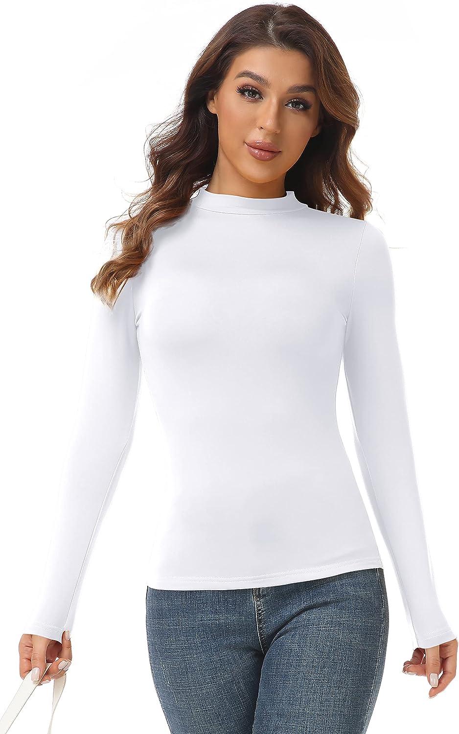 AUHEGN Women's Mock Turtleneck Tops Casual Slim Fitted Long Sleeve