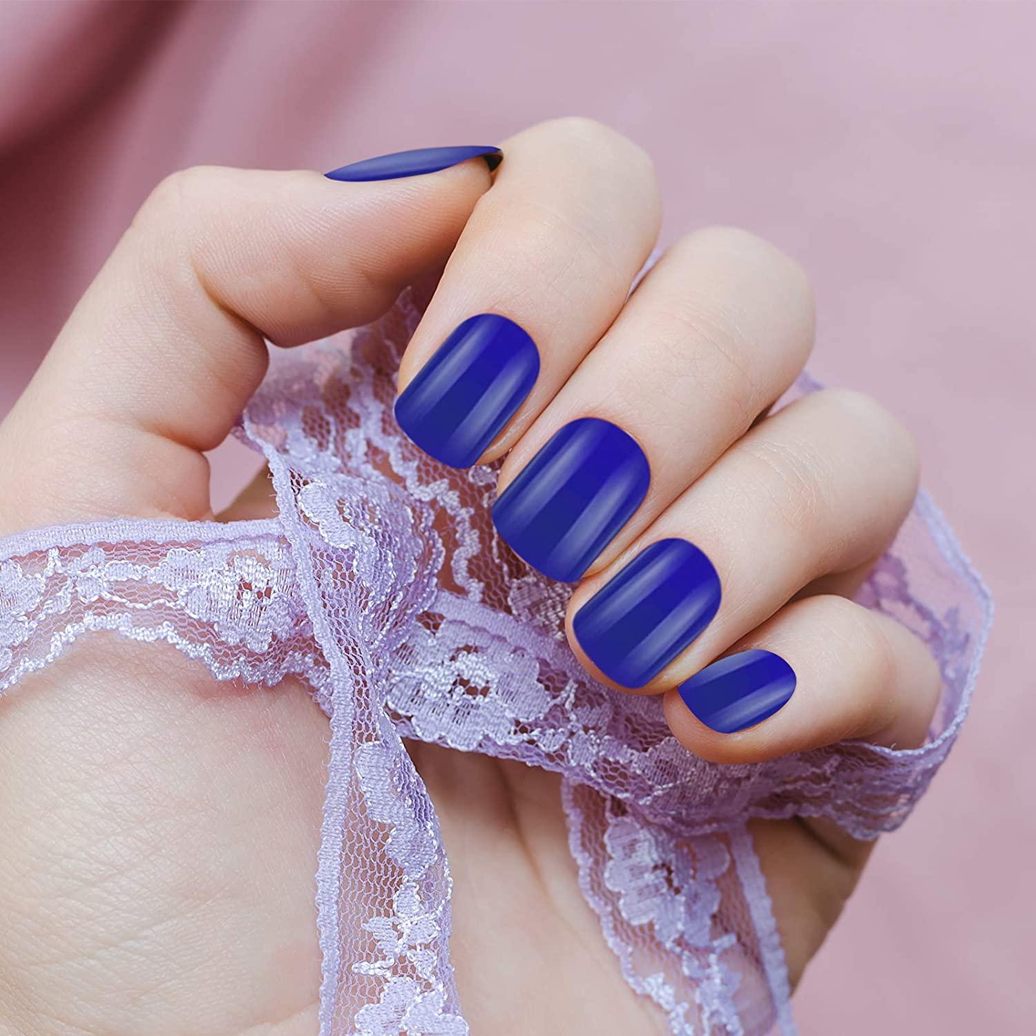 Royal Blue Press on Nails Square Short Fake Nails with Designs Solid Color  Full Cover False Nails with Nail Glue Electric Blue Acrylic Nails Glossy