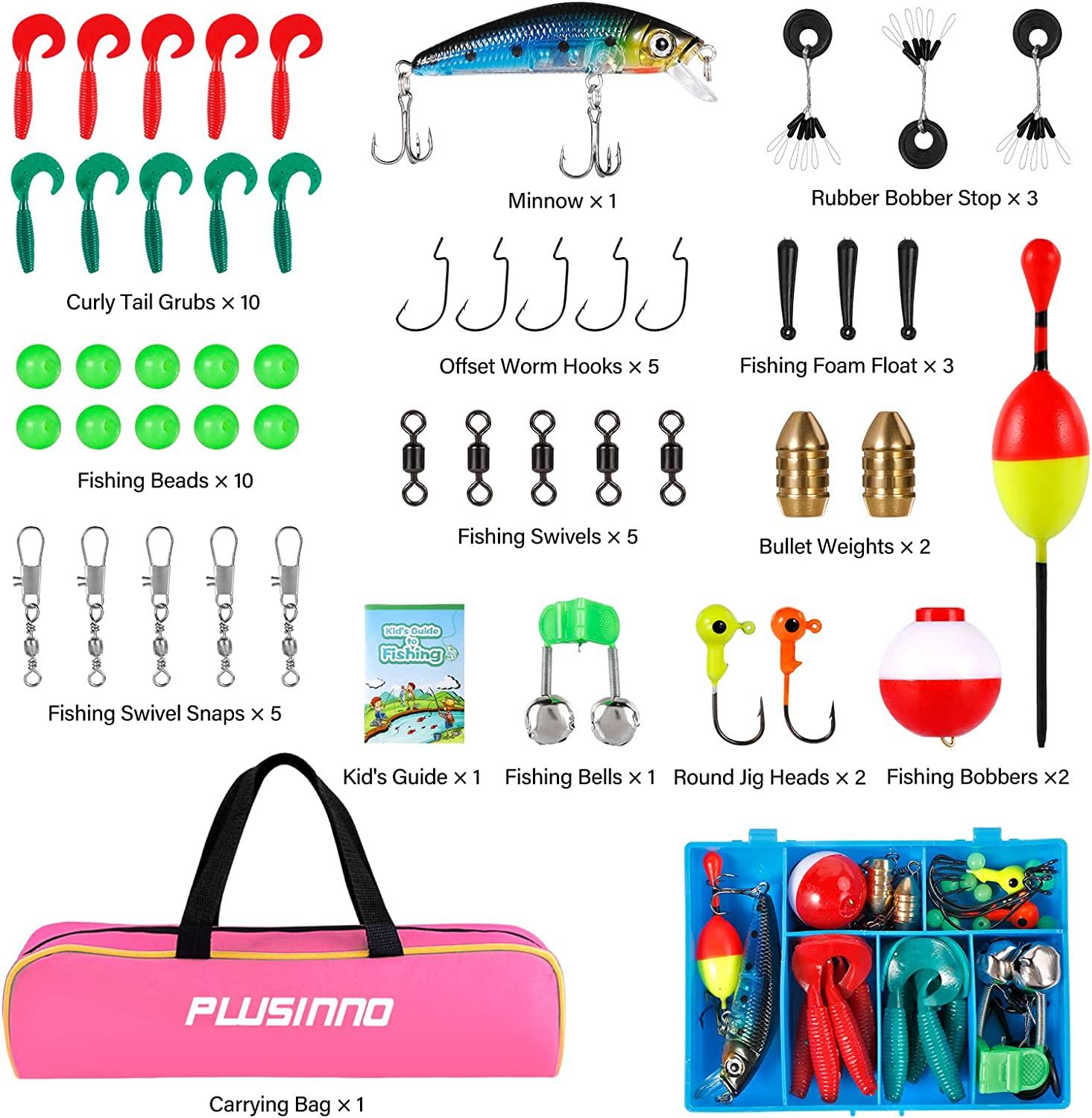 PLUSINNO Kids Fishing Pole,Portable Telescopic Fishing Rod and Reel Full Kits, Spincast Fishing Pole for Kids, Boy, Youth (Orange Handle with Bag