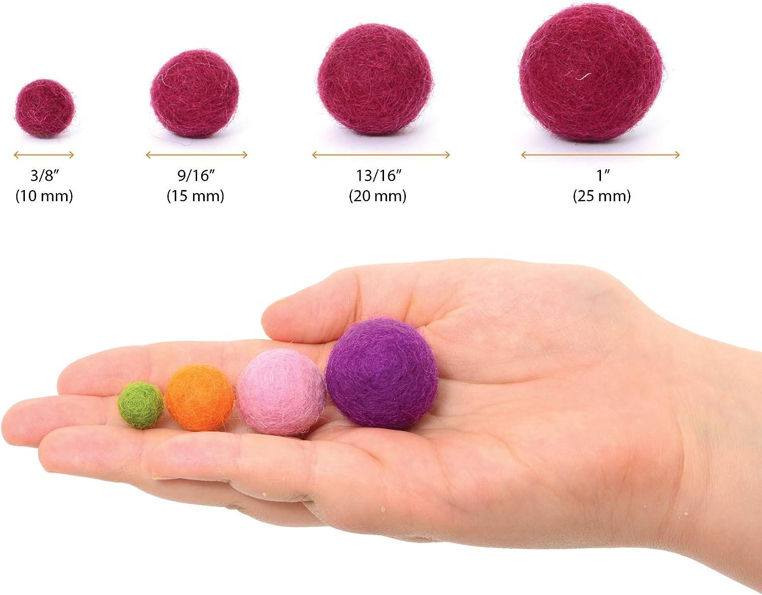Glaciart One Felt Balls, Felt Pom Poms 10 Pieces 4 Centimeters - 1.6 inch, Handmade Felted 10 Colors Red, Blue, Orange, Yellow, Green, Pink and More