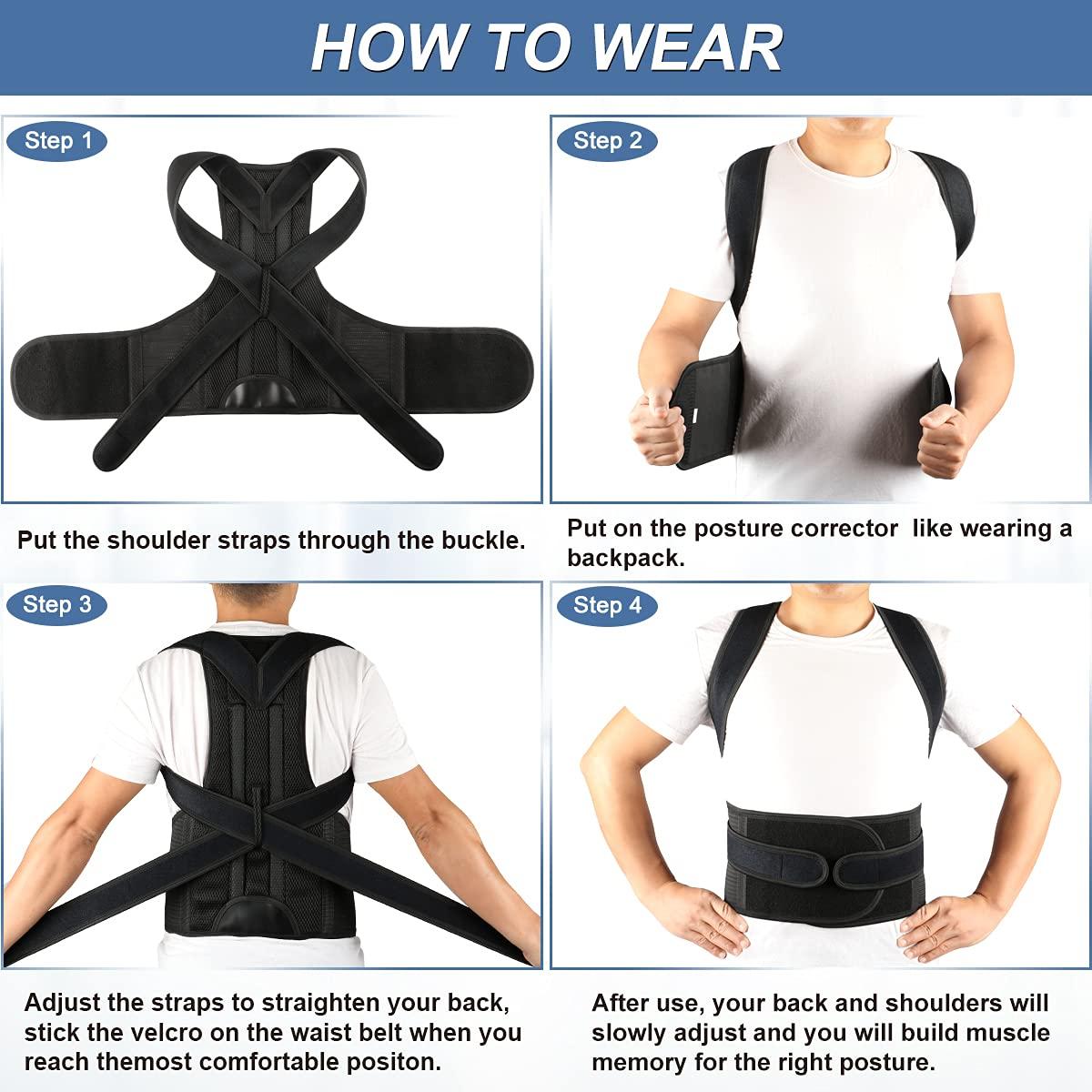 ABACKH Back Brace Posture Corrector for Women and Men - Adjustable Posture Back  Brace for Upper and Lower Back Pain Relief - Improve Back Posture and Lumbar  Support L(33-37)