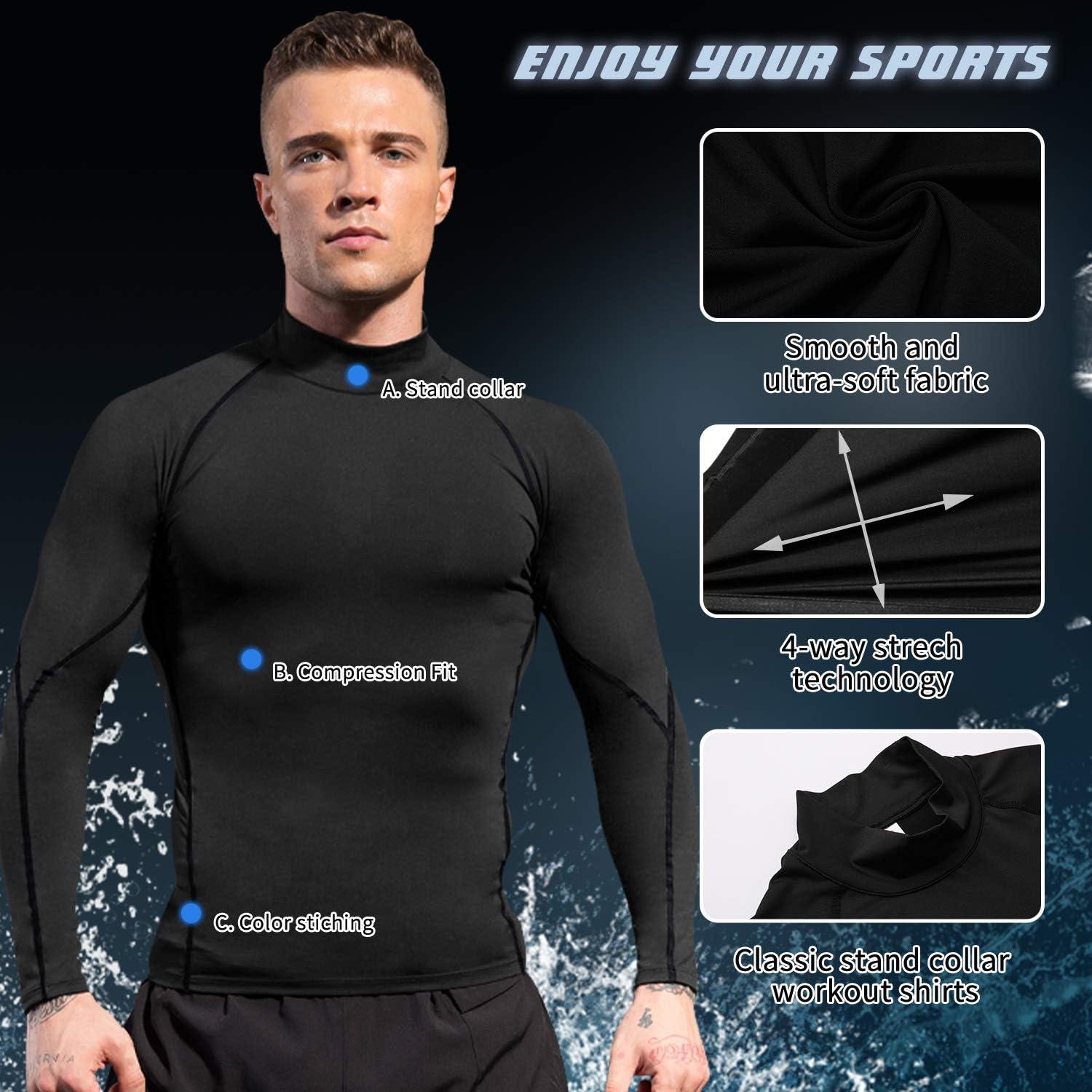 Mens Compression Shirt Wicking Training Base Layer Gym Long Sleeve
