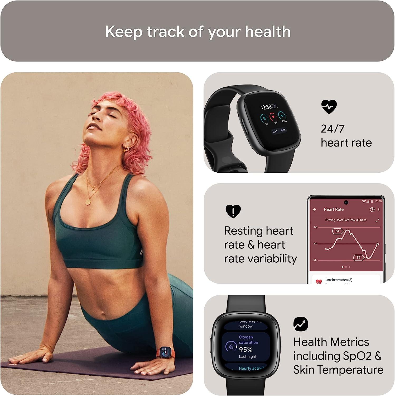 Fitbit Versa 4 Fitness Smartwatch with Daily Readiness, GPS, 24/7 Heart  Rate, 40+ Exercise Modes, Sleep Tracking and more, Black/Graphite, One Size  (S & L Bands Included) : Everything Else 