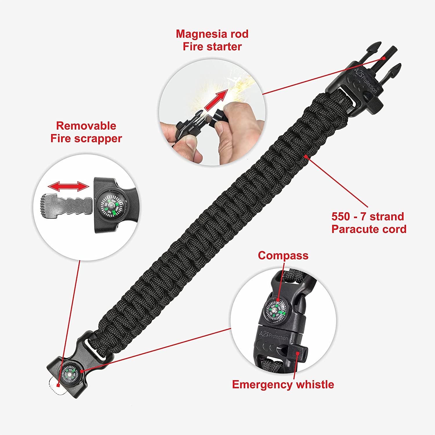 Ultimate Paracord Bracelet Survival Kit Emergency Outdoor Parachute Cord  Buckle