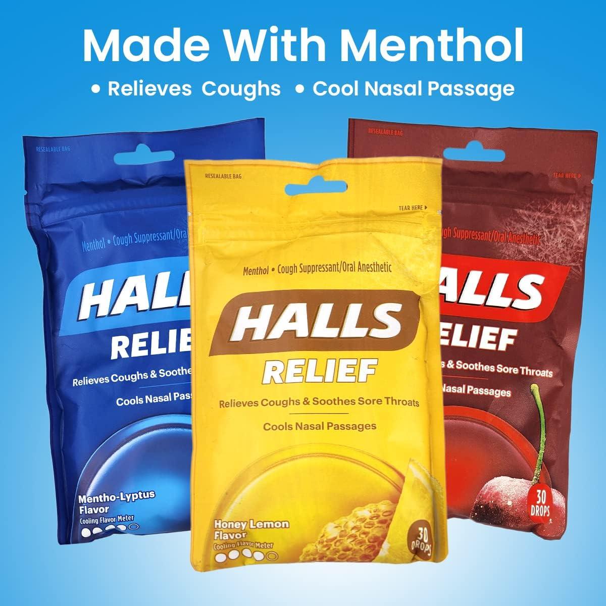 HALLS Relief Cherry Cough Drops, 30 Drops