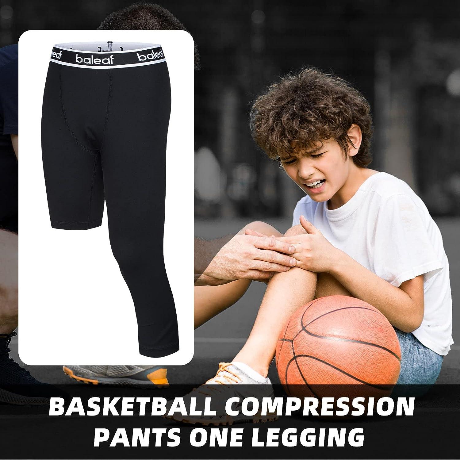2 Packs Men's 3/4 One Leg Compression Tights Leggings Athletic Base Layer  for Basketball Sports Black+Gray S 