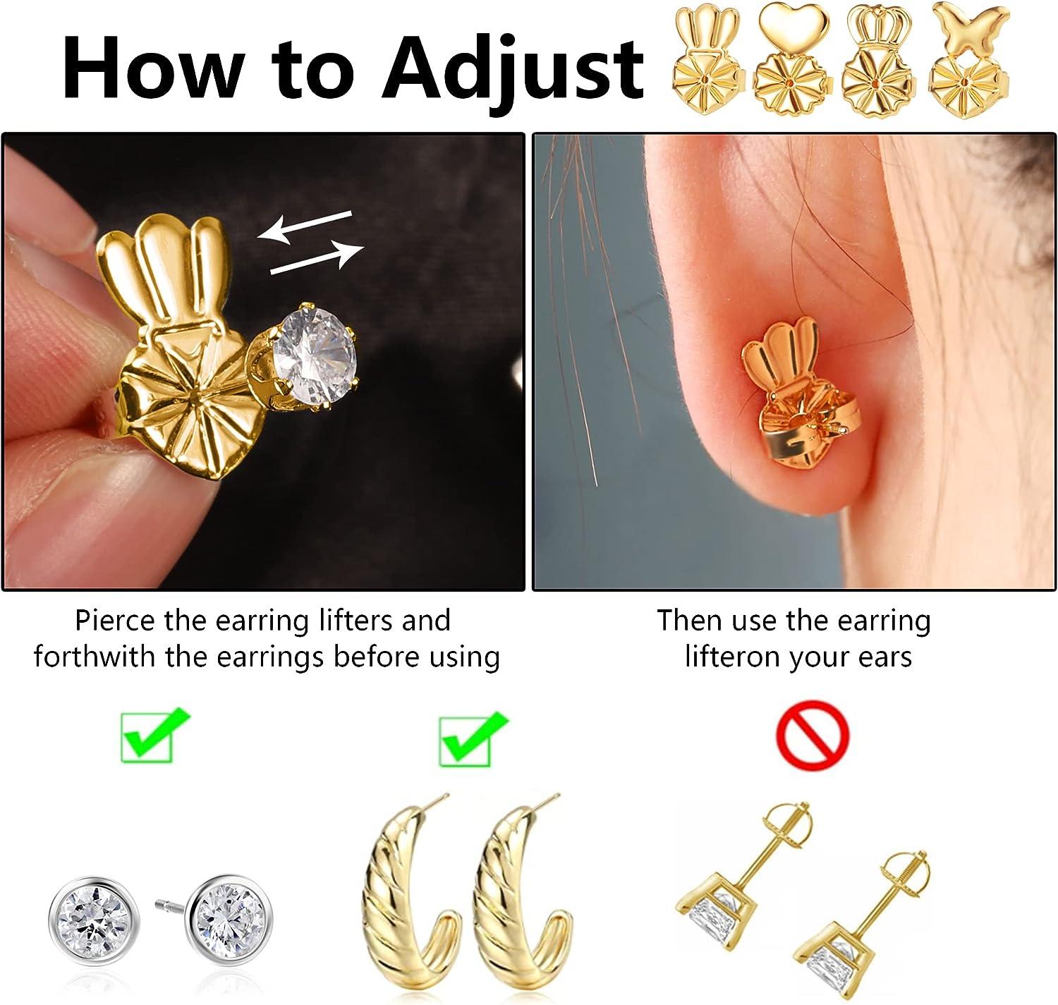 6 Pairs Earring Backs for Droopy Ears Earring Lifters Backs for Studs 18K  Gold Adjustable Hypoallergenic Earring Backs for Heavy Earring