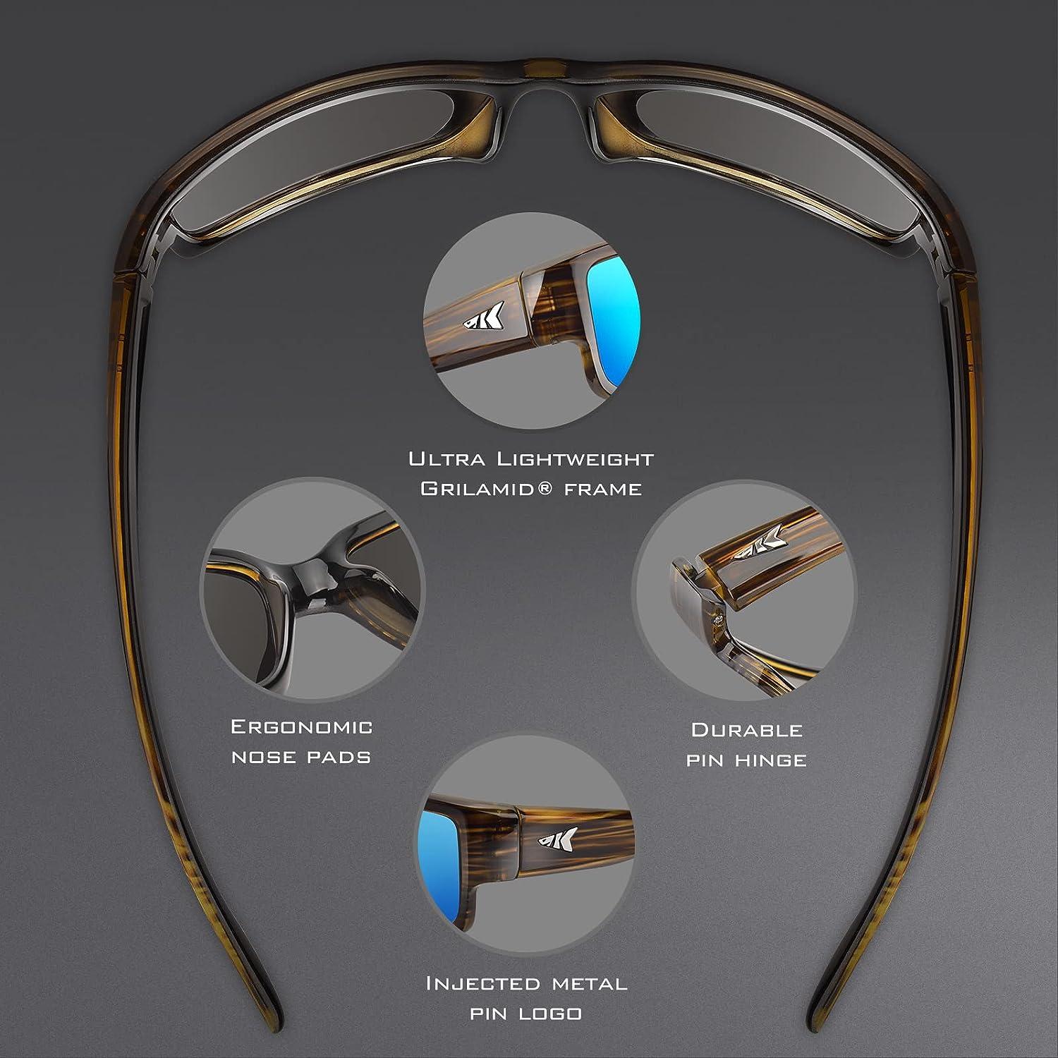 KastKing Skidaway Polarized Sport Sunglasses for Men and Women,Ideal for  Driving Fishing Cycling and Running,UV Protection Frame: Gloss Tal Brown /  Lens: Smoke - Ocean Mirror