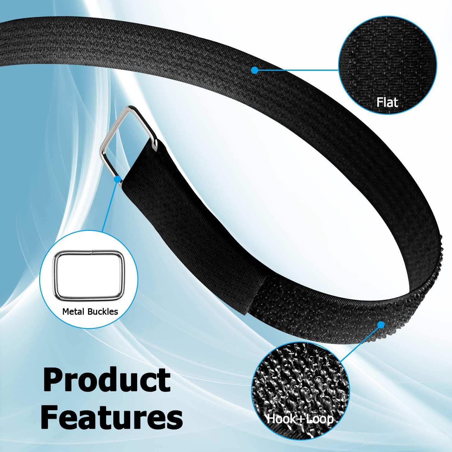 Nearockle 36ft Hook and Loop Straps Adjustable Cut-to-Length Cable Straps  3/4 Inch Reusable Nylon Fastening Tape Cable Ties for Organizer or Storage  with 50 Metal Buckles and Scissors (Black)