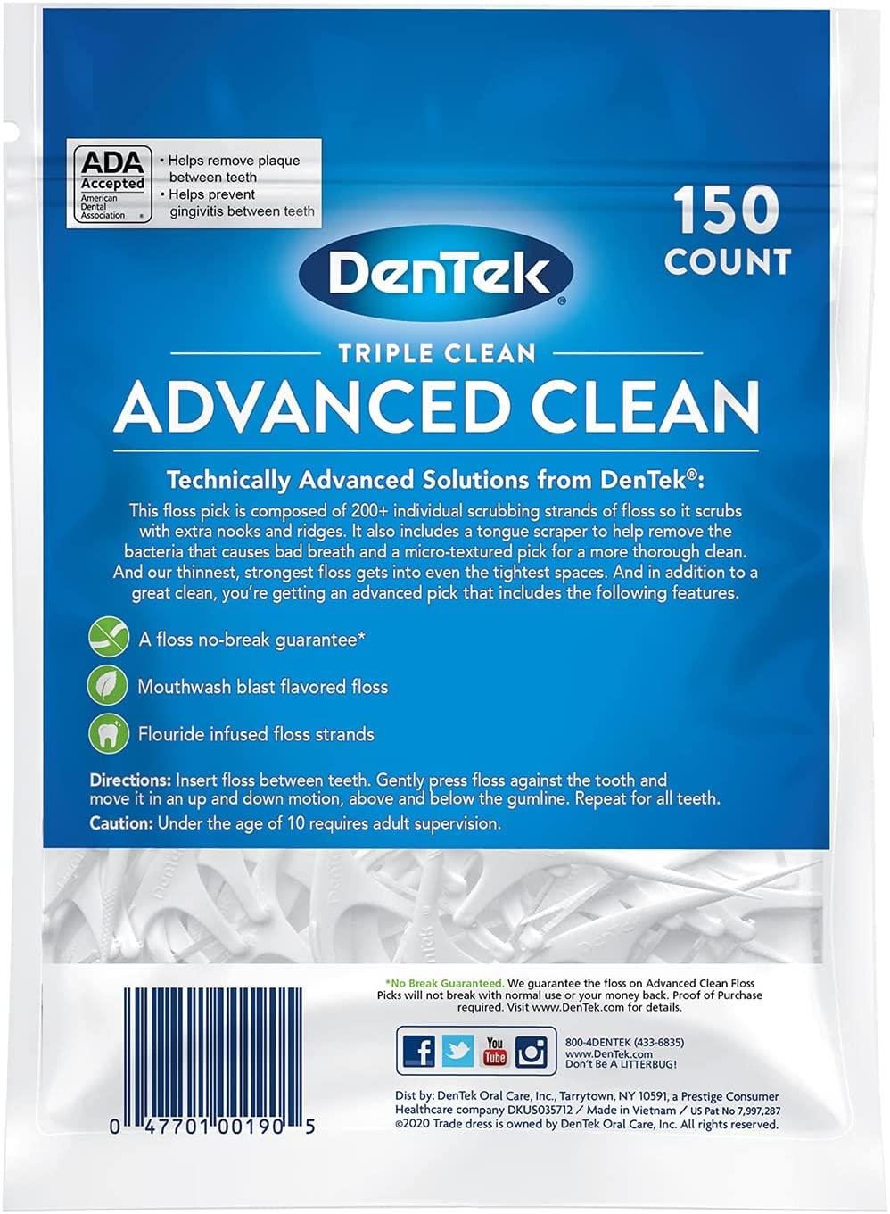 GoSupps.com - DenTek Advanced Clean Floss Picks Mouthwash Blast 150 ...