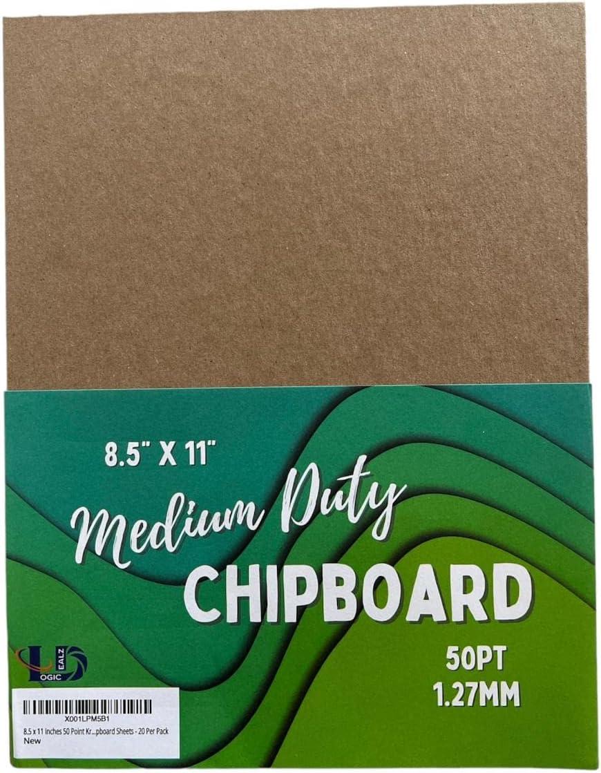 8.5 x 11 Inches 50 Point Kraft Heavy Duty Chipboard Sheets - 20 Per Pack
