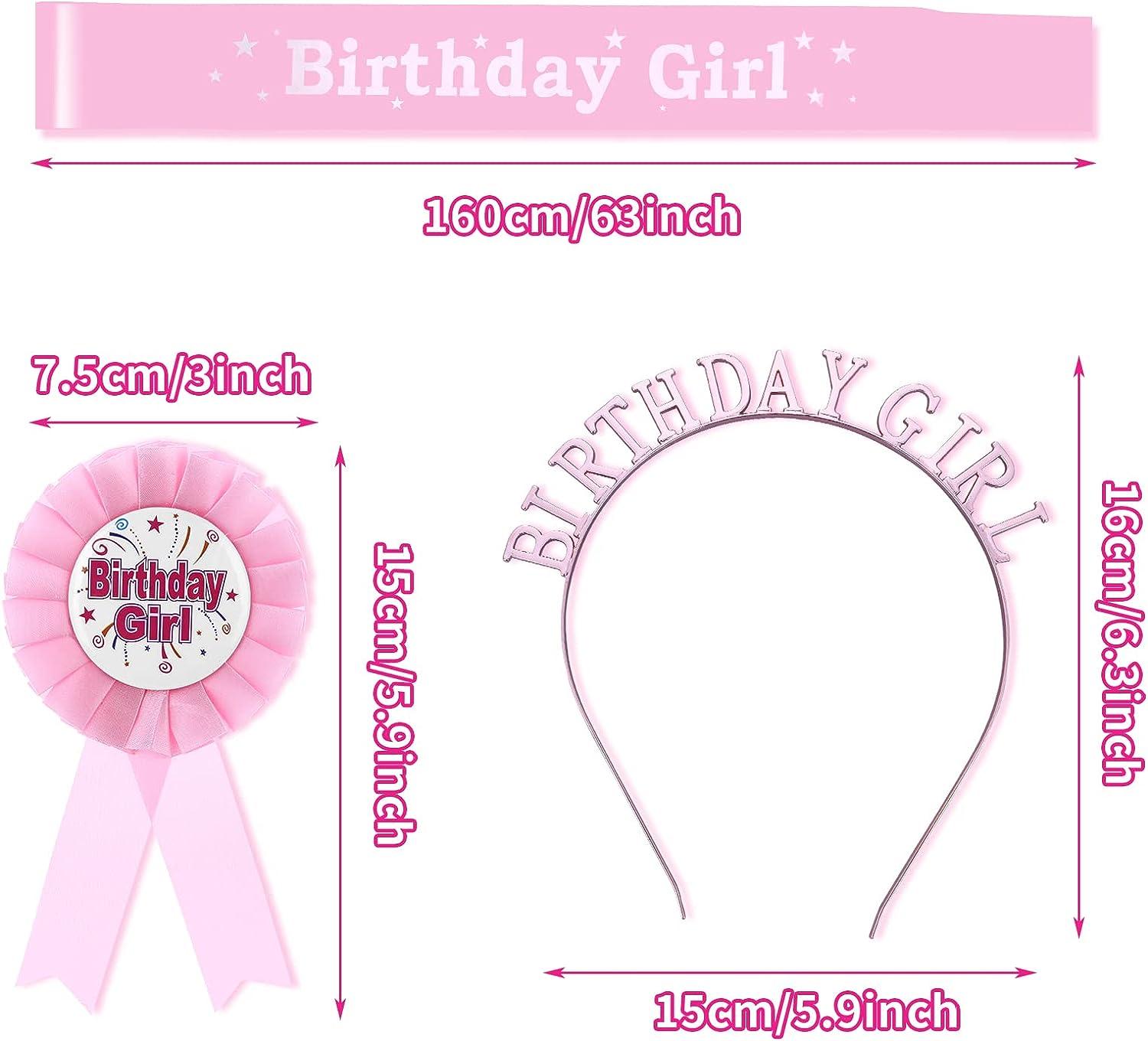 Birthday Girl Decorations Set Abeillo Birthday Girl Crown Princess Tiara Birthday  Girl Sash Birthday Badge Ribbon Happy Birthday Girl Headband Hair  Accessories Pink