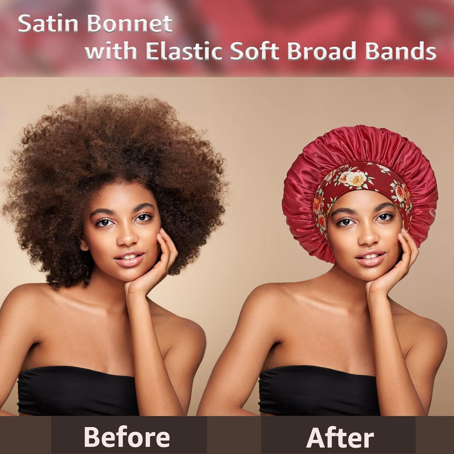 HOME SHARON Silk Bonnet for Sleeping, 4 Pieces Satin Bonnet Hair Wrap Cap  Bonnet for Curly Hair,Satin Bonnet for Sleeping, Bonnets Black Women