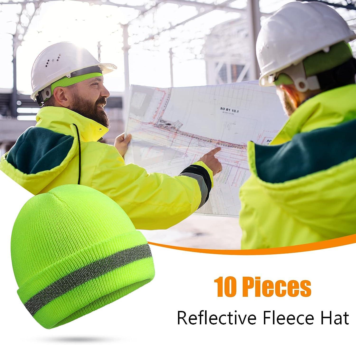 10 Pcs Safety Beanie Bulk Safety Reflective Beanie Knit Hat