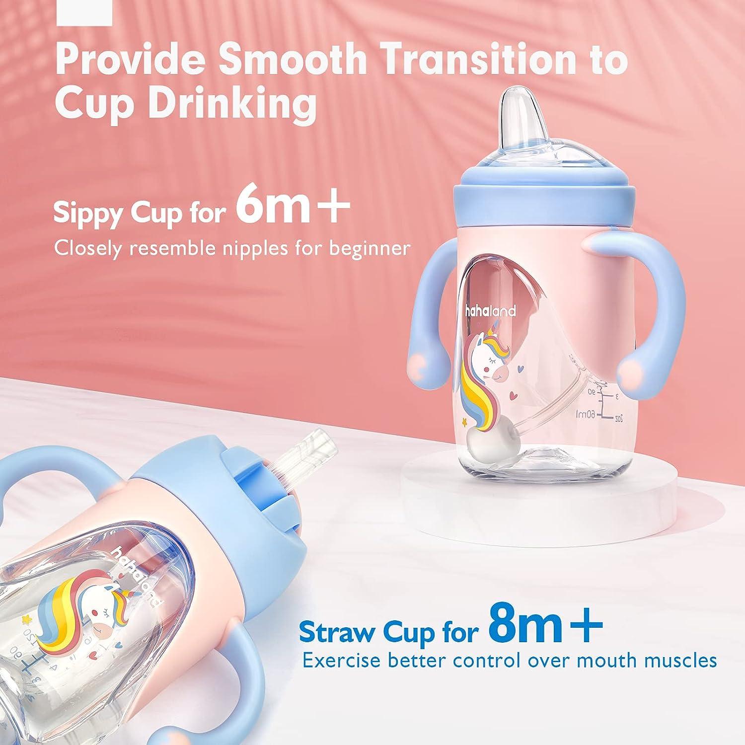 Sippy Cups For 1+ Year Old Unicorn Toddler Cups 2 In 1 With Spout & Straw,  Spill-proof Sippy Cup Learner Cup Toddler Transition Sippy Cups For