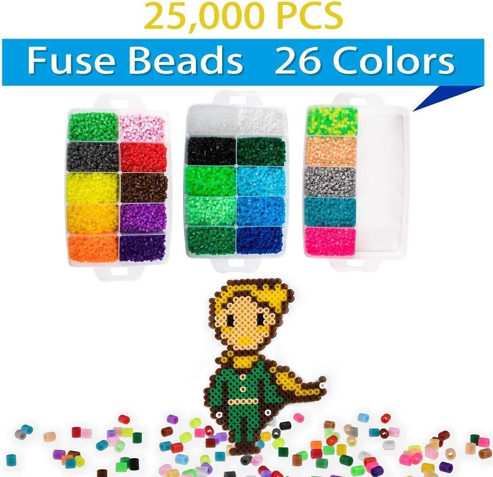 Fuse Beads, 21,000 pcs Fuse Beads Kit 22 Colors 5MM for Kids, Including 8  Ironing Paper,48 Patterns, 4 Pegboards, Tweezers, Beads Compatible Kit 