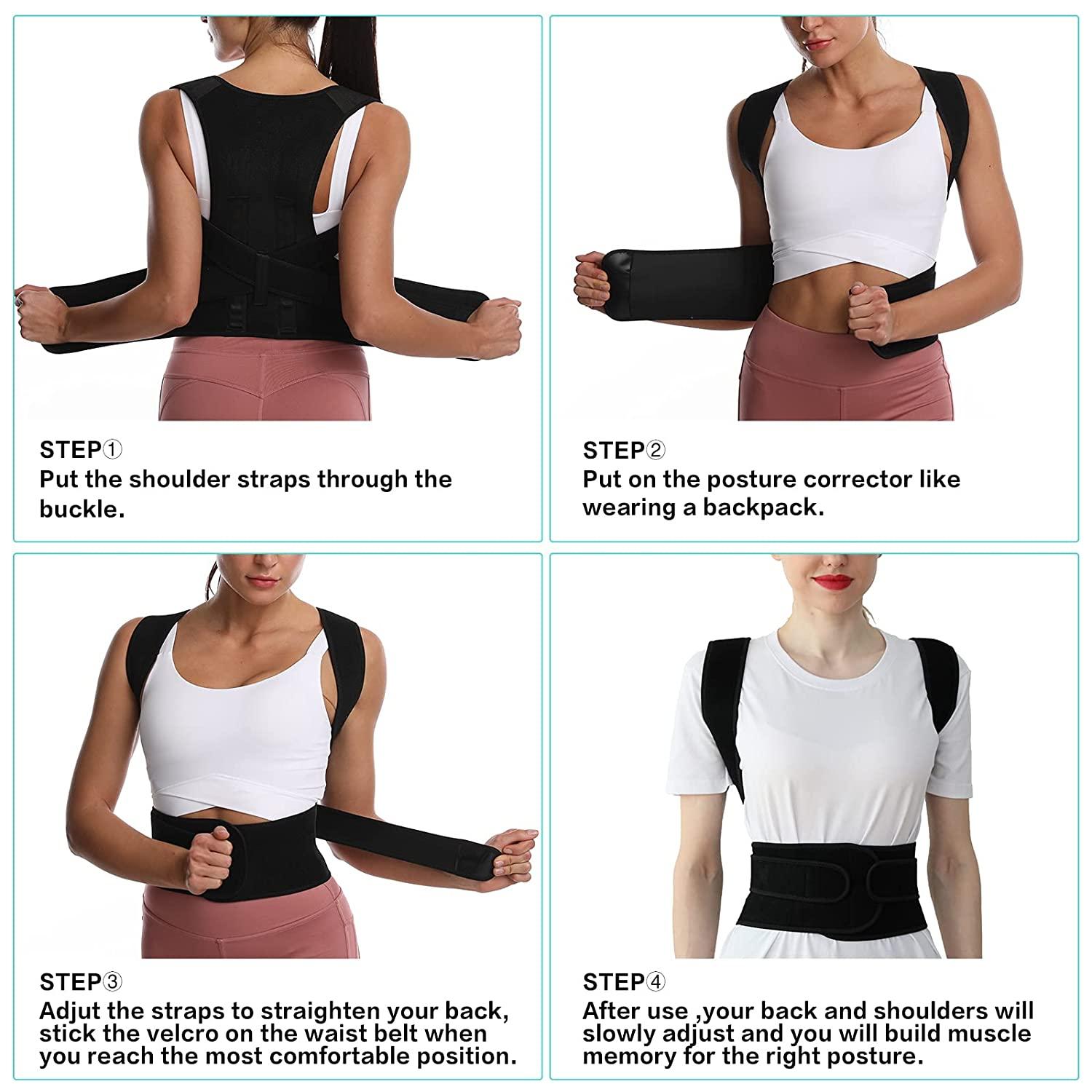 Adjustable Shape Chest Clothes Back Support Posture Correction Brace Belt  Women Invisible Chest Brace,Black-Small