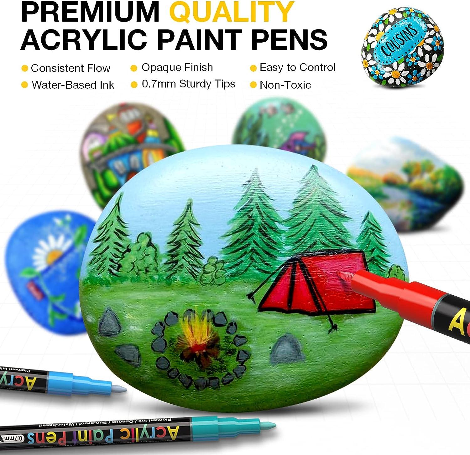 Acrylic Paint Pens - 18 Acrylic Paint Markers Medium Tip (2mm) | Great for  Rock Painting, Canvas, Glass, Porcelain, Fabric, Paper, Pottery and Plastic