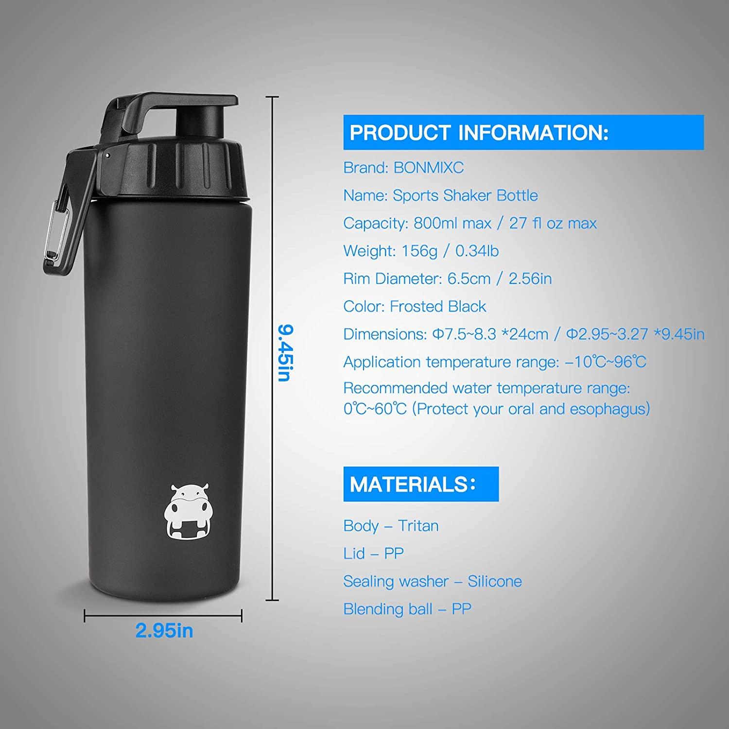 BONMIXC Tritan Copolyester Shaker Bottle for Protein Mixes BPA/BPS/BPF Free  Protein Shaker Bottle 800ml Sports Bottle 28oz White