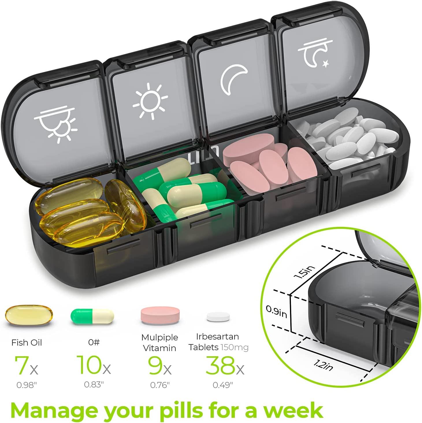 Weekly Pill Organizer - (Pack of 2) 7 Day Pills Container, Round Medicine  Organizer Box, Daily Week Pill Reminder Case Travel Friendly, BPA-Free