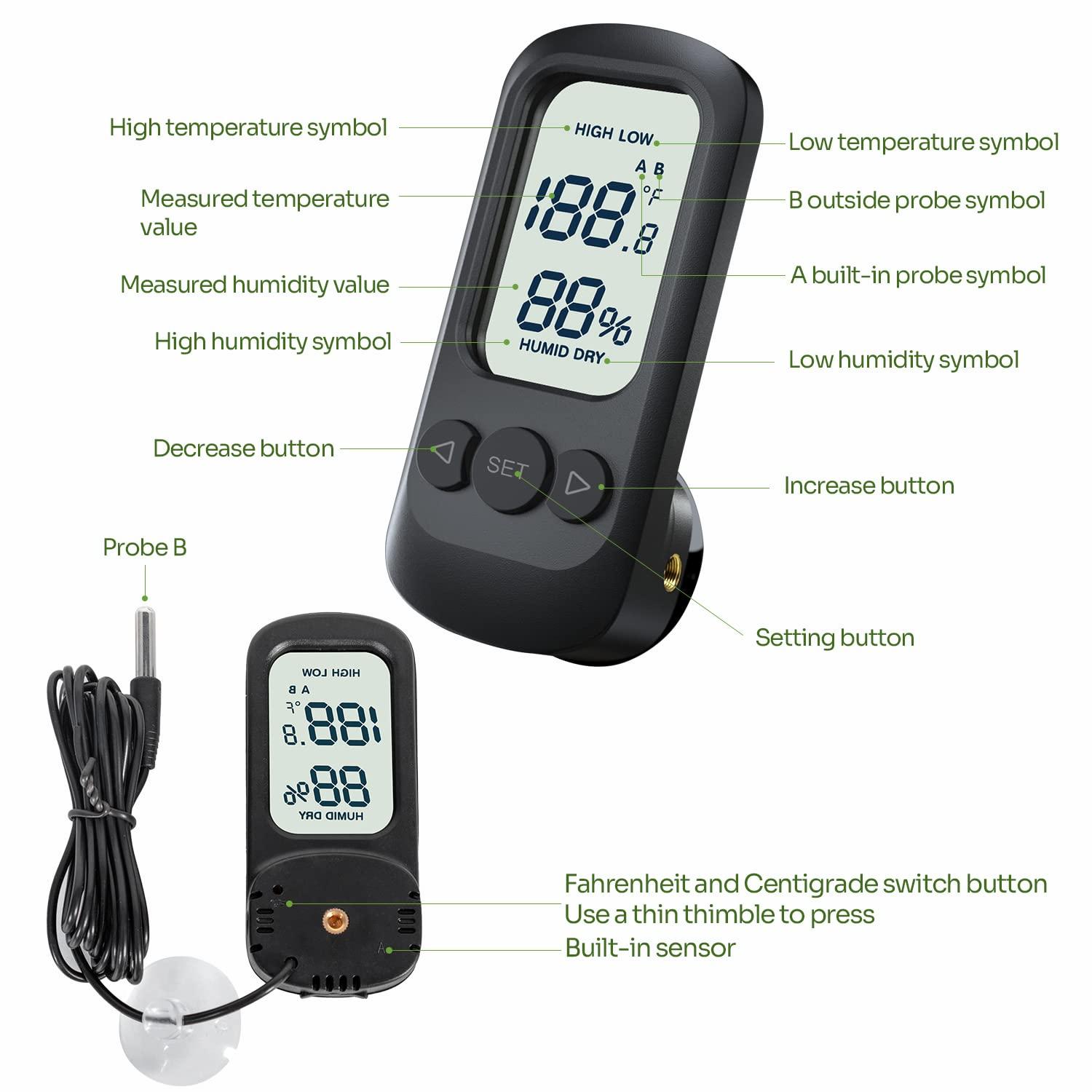 REPTIZOO 360 Rotation Mini Digital Thermo-Hygrometer with Suction