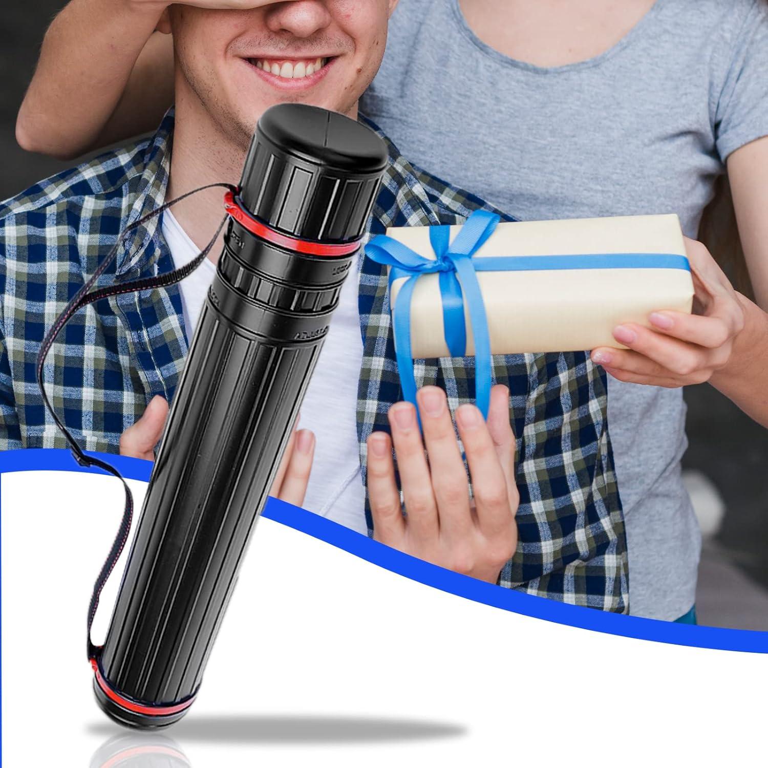Tooyful Extendable Poster Tubes Expand from 18”to 28'' with Shoulder Strap, Carry Documents, Blueprints, Drawings and Art, Black Portable Storage