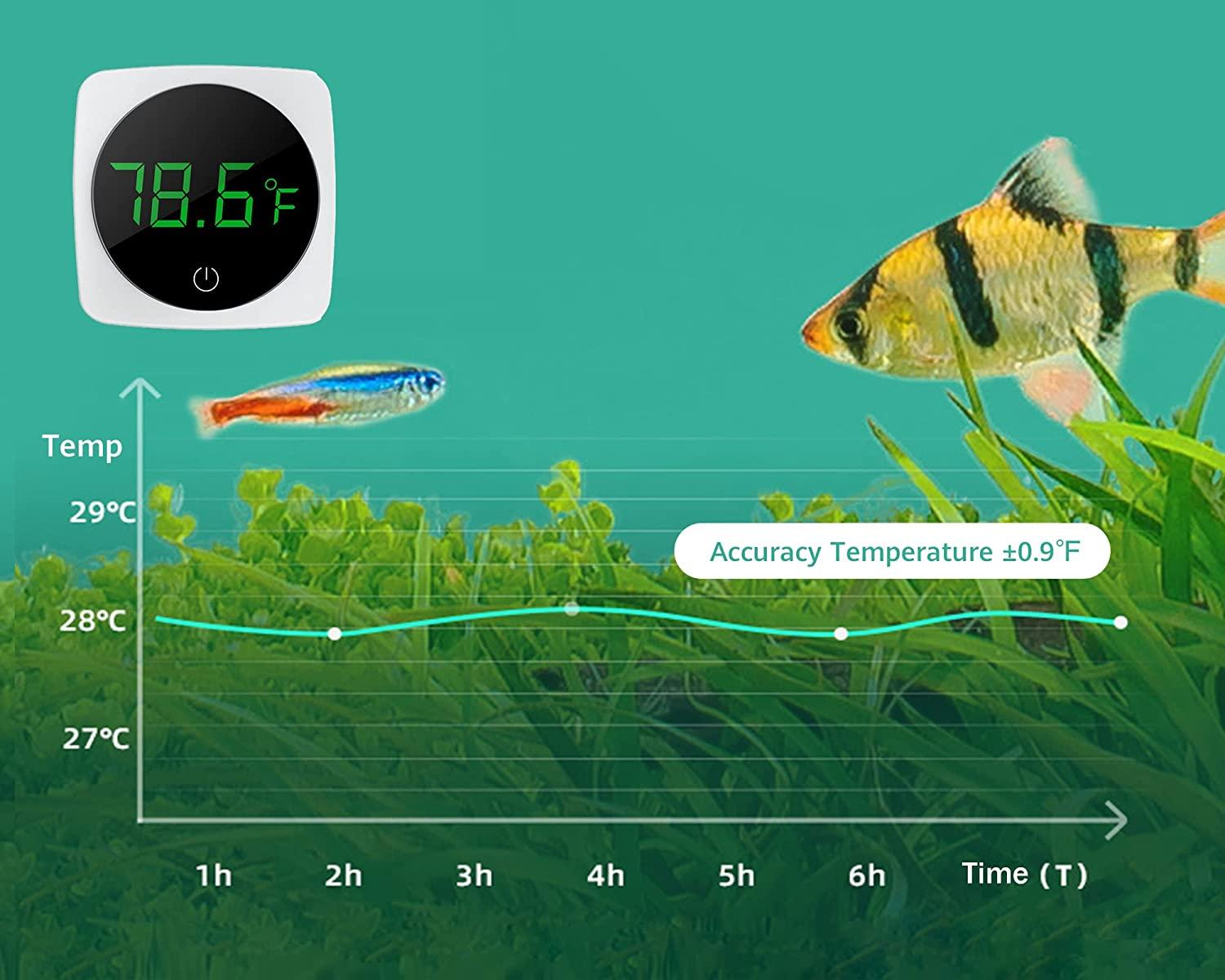 Digital Aquarium Thermometer, Fish Tank Thermometer with LED Disaplay, High  Accurate to 0.9F for Fish Axolotl Turtle Tank Temperature Measurement  Fahrenheit (Wireless) Square