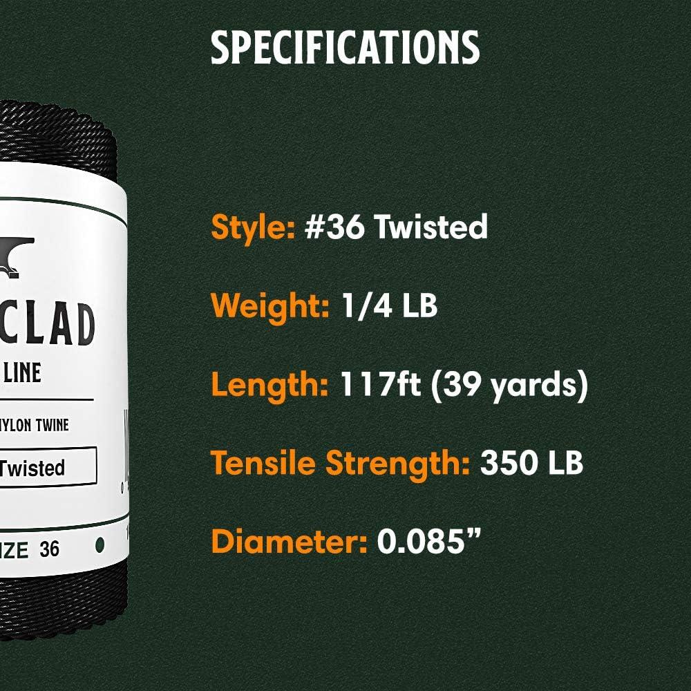 Ironclad Supply Tarred Bank Line Heavy Duty 100% Nylon Twine for Fishing,  Hunting, Camping, Bushcraft Odorless, Mess-Free Tar Coating 1/4 lb #36  Twisted