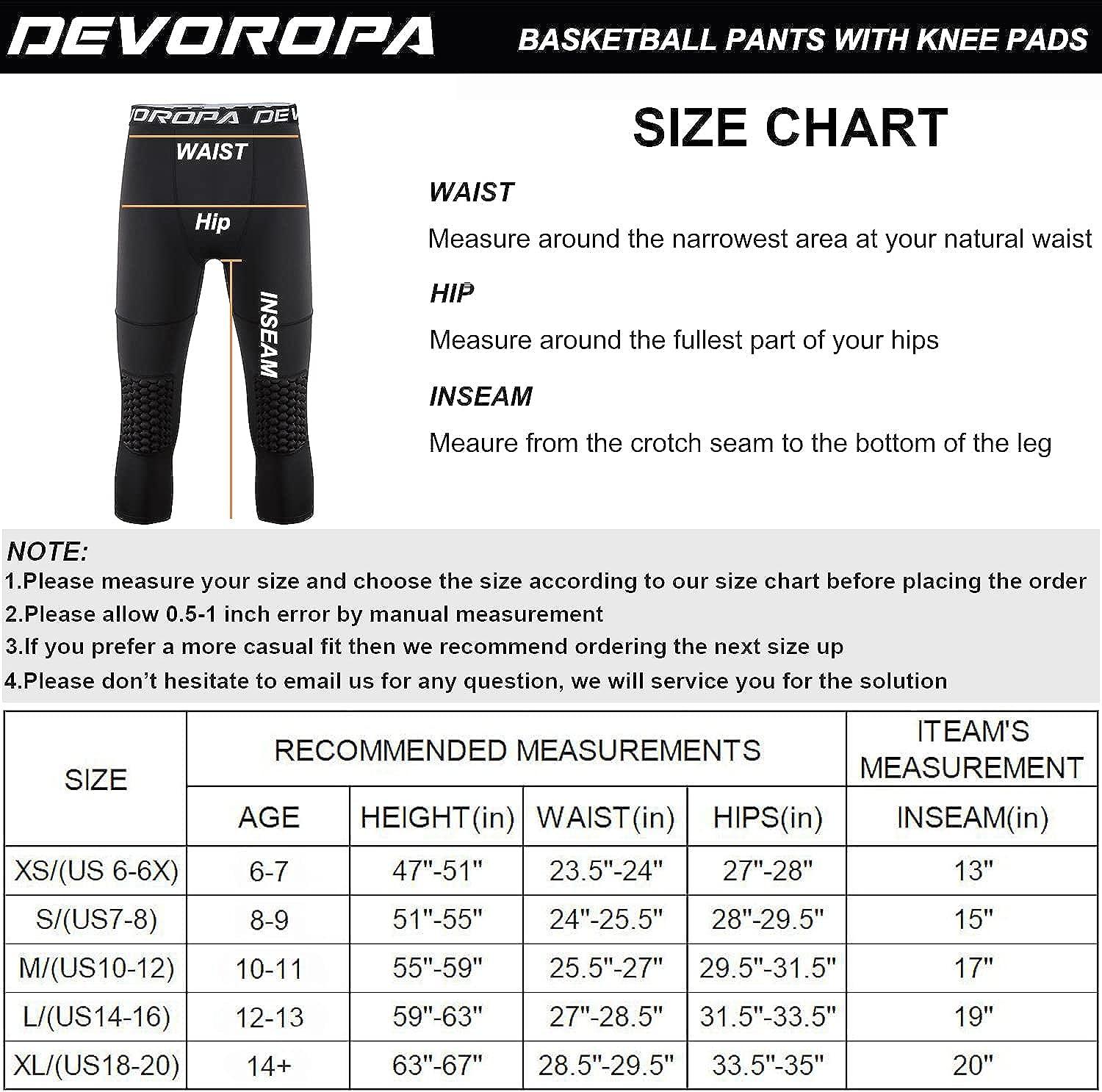 DEVOROPA Youth Boys' Compression Pants with Knee Pads 3/4