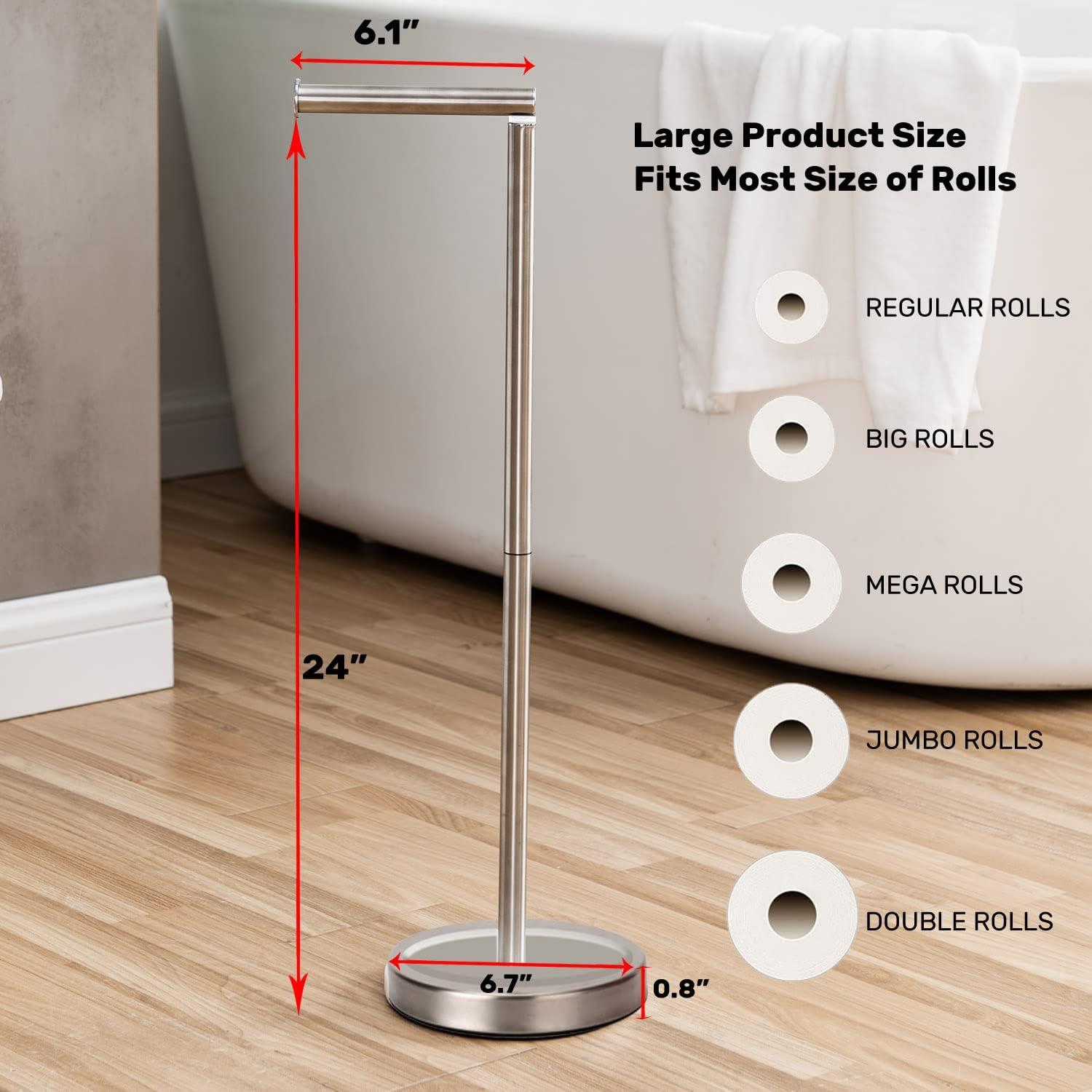 Freestanding Toilet Paper Holder Stand with Wood Base Bathroom