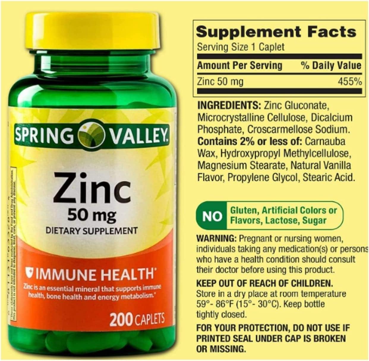 Spring Valley Zinc 50 Mg Dietary Supplement 200 Caplets Sts Home Sticker 0470