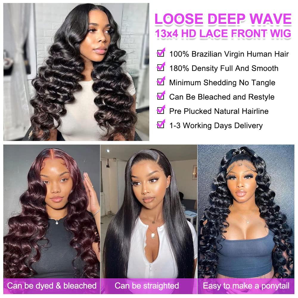 Loose Wave Lace Frontal Wig 13x4 Lace Front Wigs Human Hair Loose