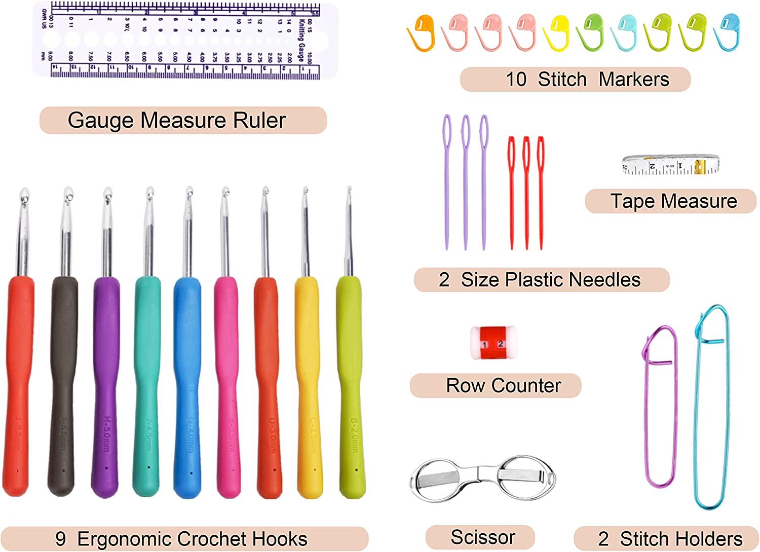 Crochet Kit for All Levels, 31 Pcs Crochet Hooks Set, 9 Sizes, 22  Accessories for Crocheting and Arthritic Hands Black