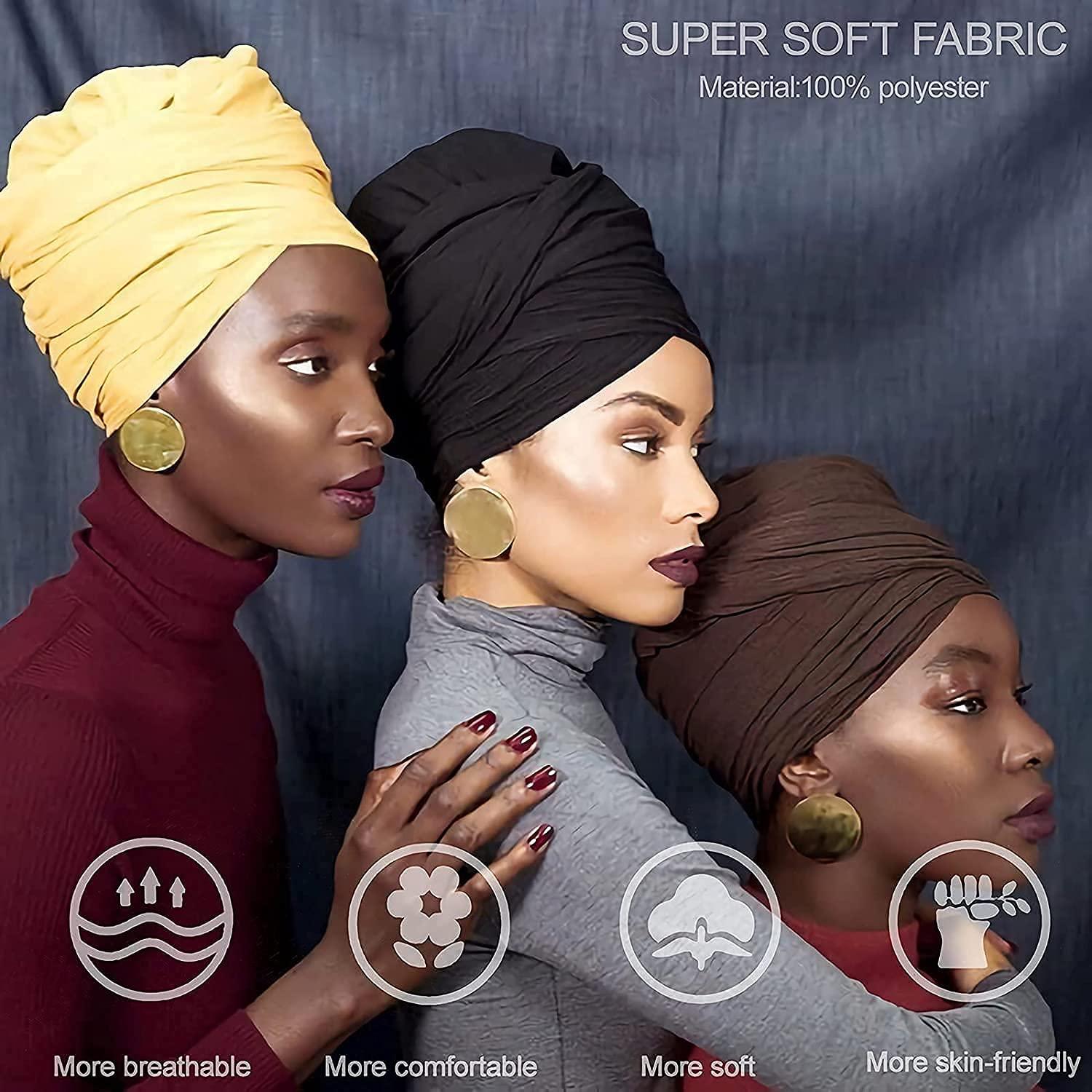 CLSHES Headwraps for Black Women 4 Pieces Stretch Jersey Head Wrap