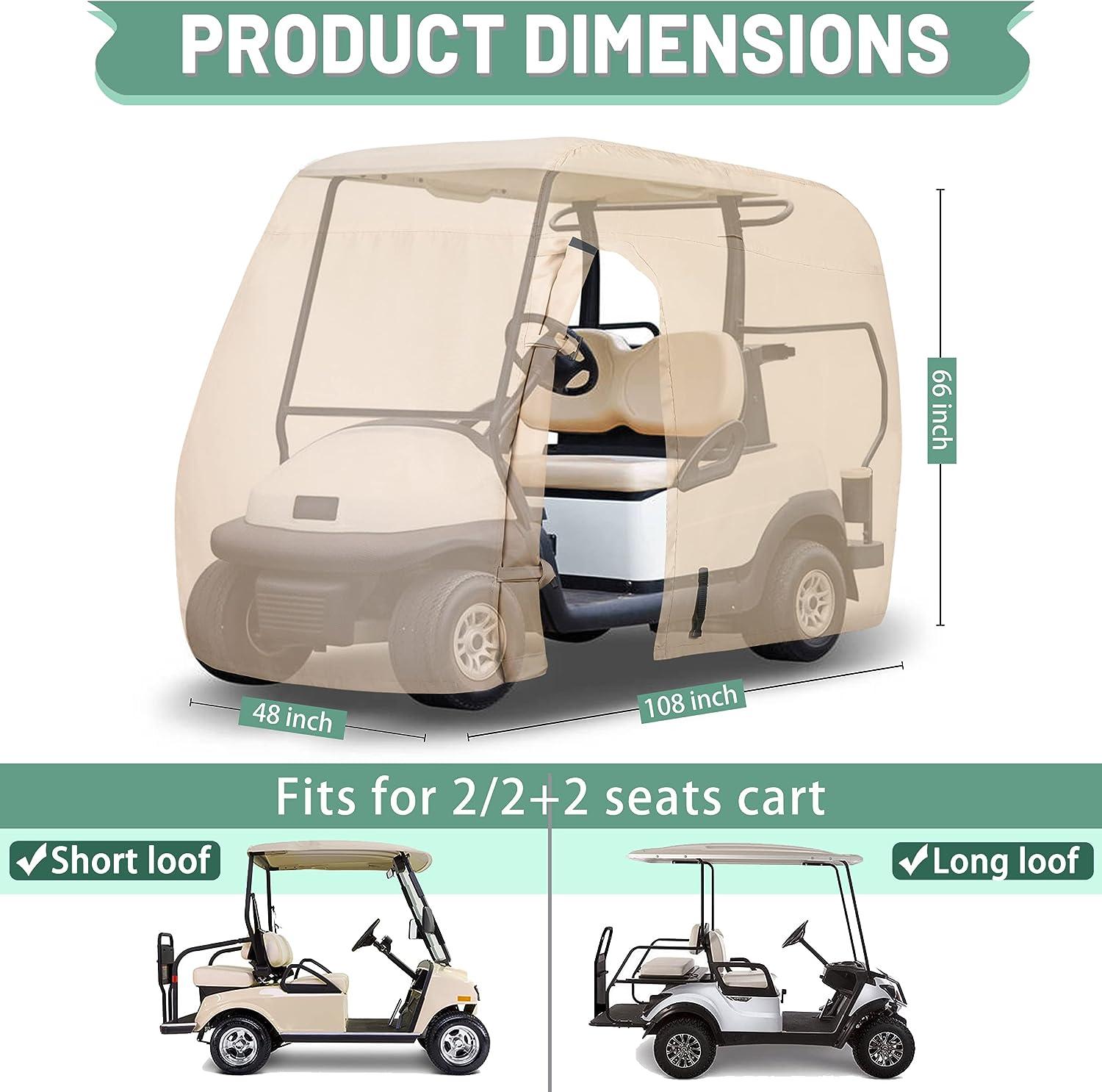 GoHimal Golf Cart Cover - 4 Passenger 600D Waterproof Sunproof Club Car Golf  Cart Accessories Roof 80 L,for EZ GO,Club Car and Yamaha,Dustproof and  Durable Premium fabrics - Beige
