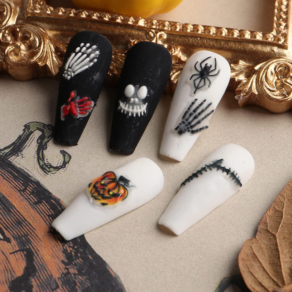  Halloween Acrylic Nail Stickers Realistic Eyes Bone Spider 5D  Self Adhesive Nail Art Decoration Festival Accessories DIY Nail Embossed  Sliders Gel Polish Engraved Decals Nails Manicure for Women and Girls 4pcs 