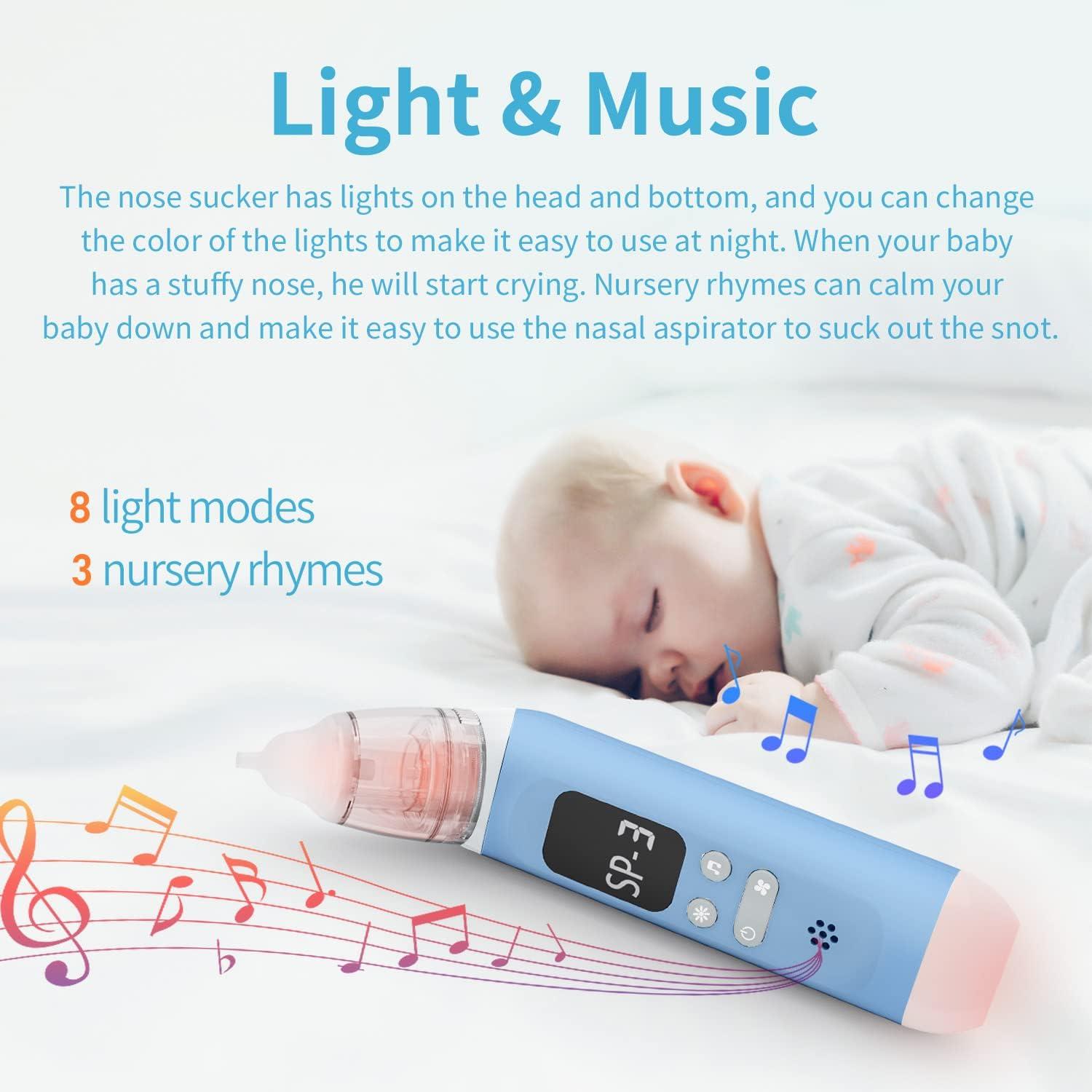 Baby Nasal Aspirator, Electric Nose Booger Sucker for Baby, Automatic Baby  Nose Cleaner USB Rechargeable with 5 Suctions Modes, Music & Colorful Light