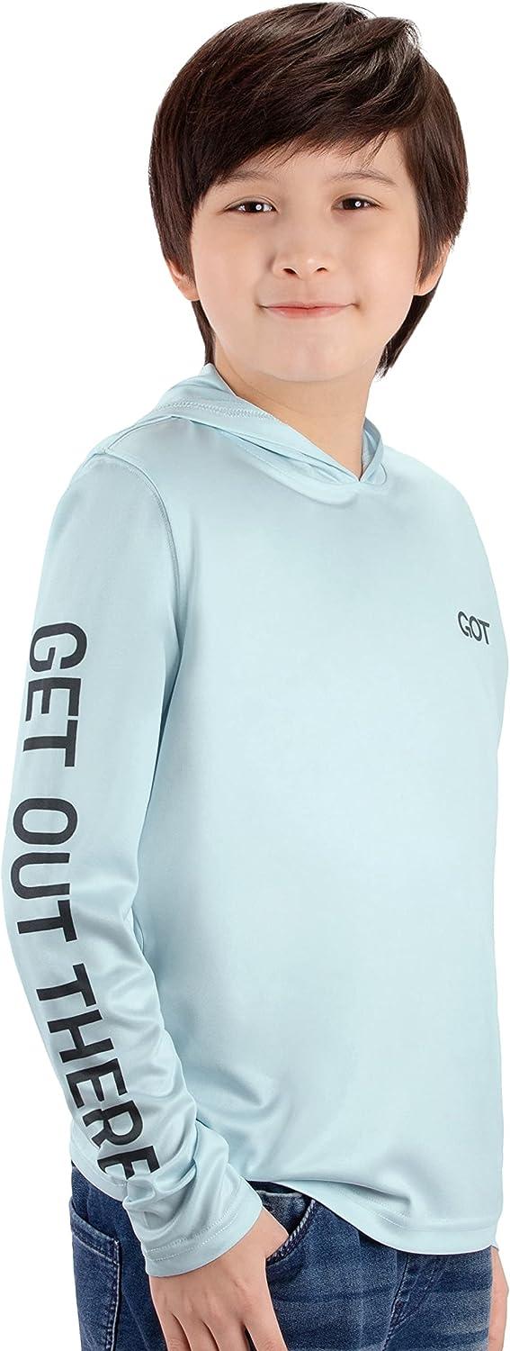 UPF 50+ Kids Fishing Hoodie Shirt - UV Sun Protection Long Sleeve T Shirts  for Youth Boys Girls Sunset Arctic Blue Small