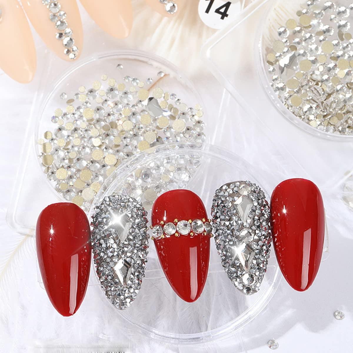 Crystals Nail Art Rhinestones Round Beads Flatback Glass Charms Gems Stones,  for Nails Decoration Clothes Shoes - style 1 