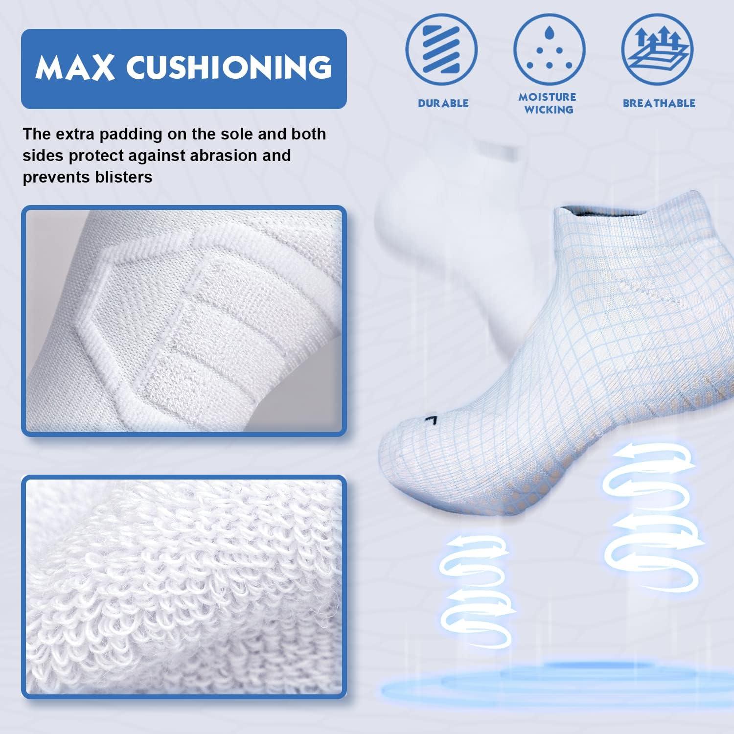 Hylaea Athletic Running Socks Cushion Padded Moisture Wicking Low Cut 3  Pairs White Medium
