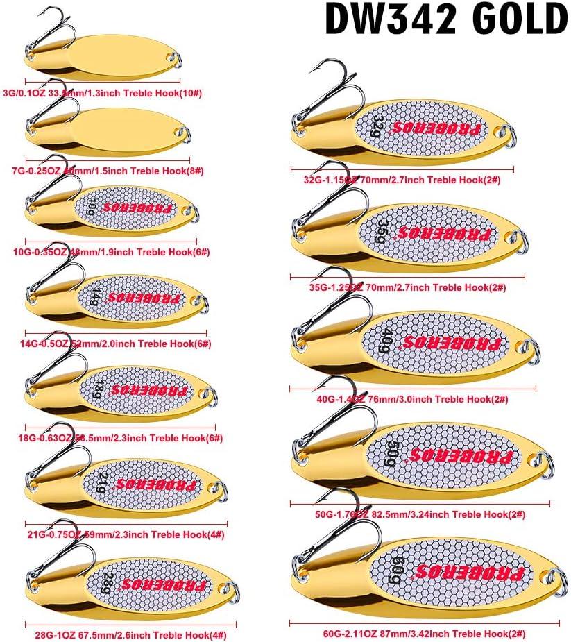 PROBEROS Fishing Spoons Lures Bass Baits Jigging Bait Tackle with Treble  Hooks Hard Metal Spoon Fishing Lure Weight Pick 10 Pcs/Pack Silver Gold  10PCS Gold 28G-1OZ