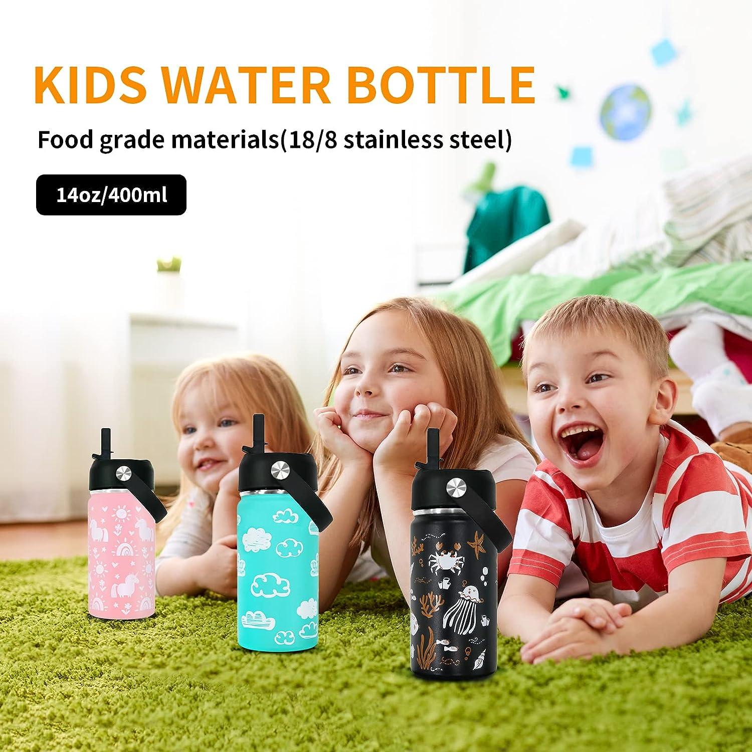 Girls Water Bottles for School, 14oz Kids Water Bottle Stainless
