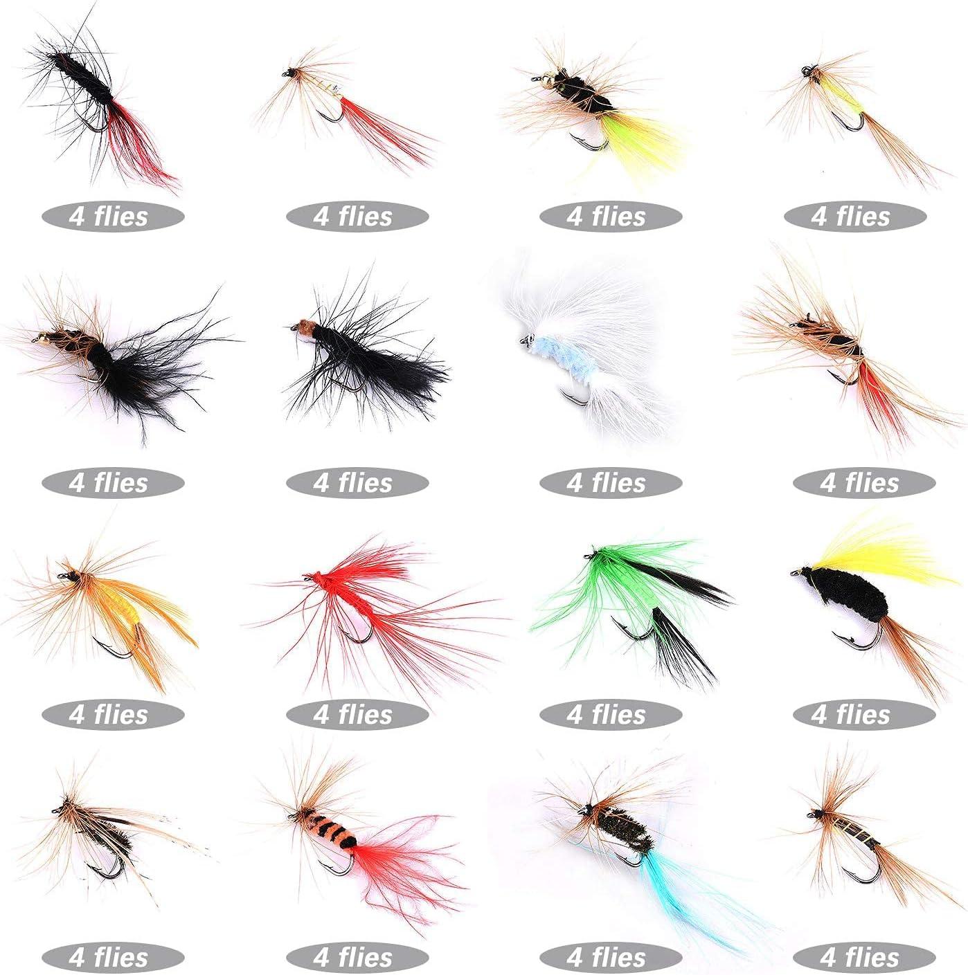 Fly Fishing Flies Kit with Box, Dry Wet Flies, Nymphs, Streamers