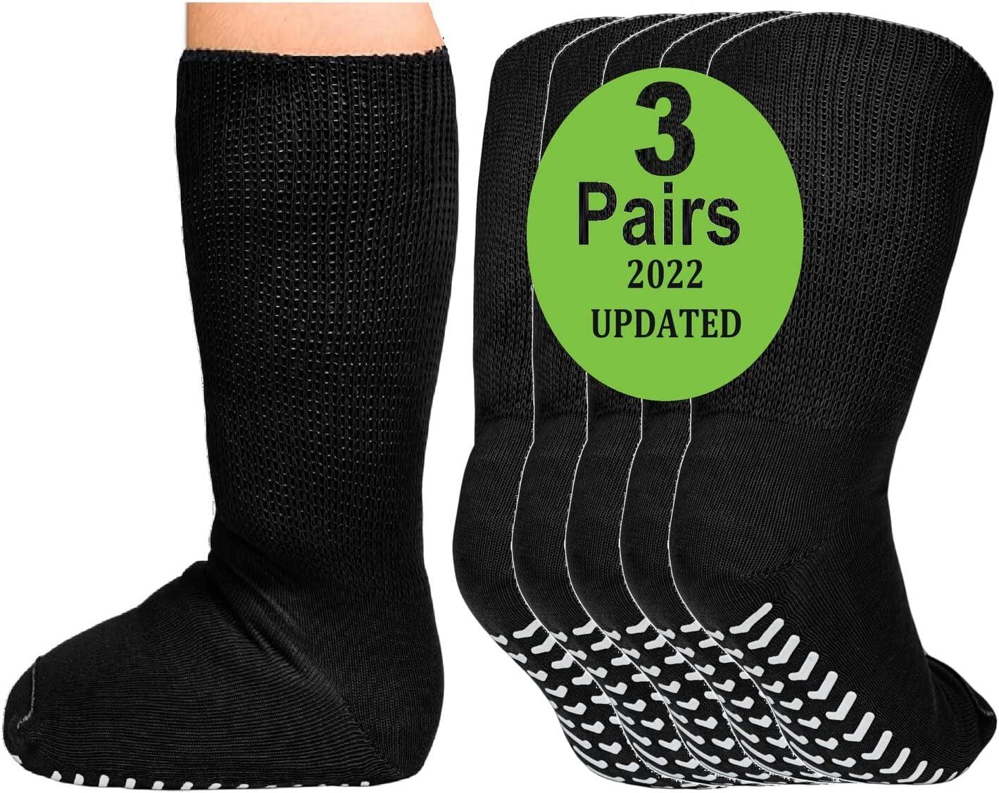 3 Pairs Extra Wide Bariatric Socks with Non Skid Grips for Edema